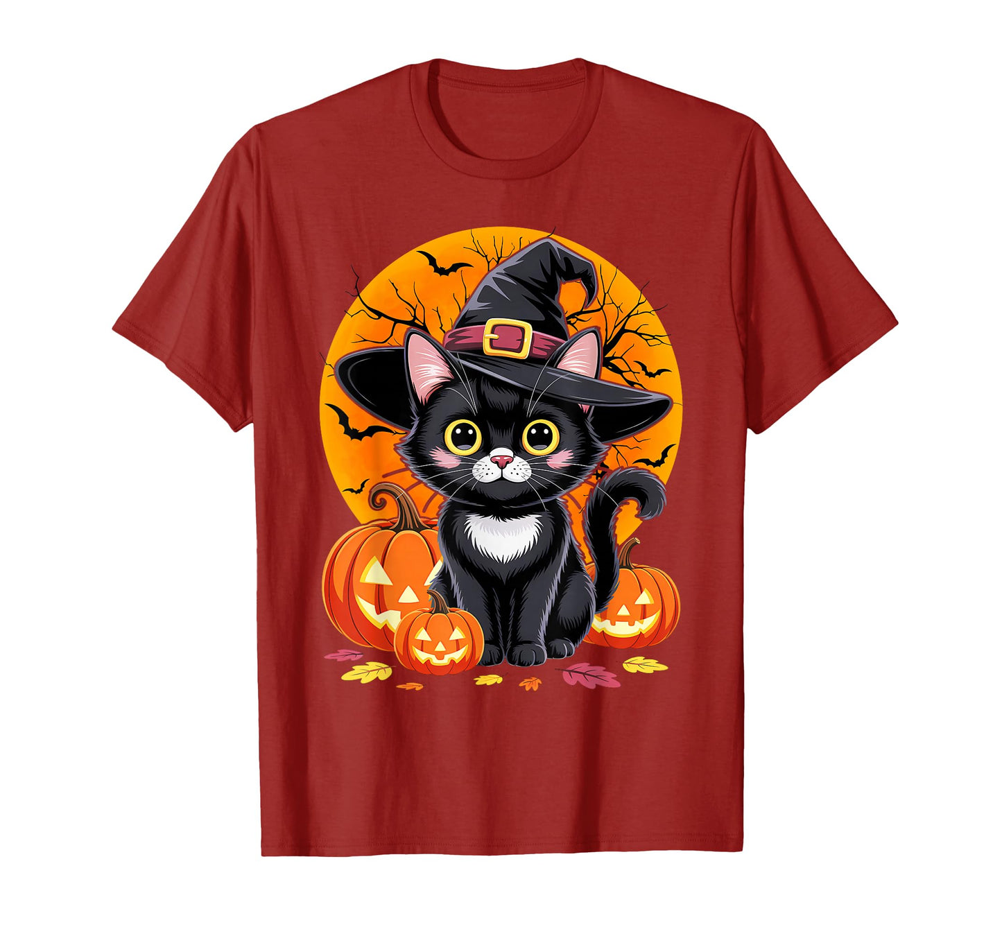 Black Cat Witch Pumpkin Halloween Costume Retro Fall Autumn T-Shirt