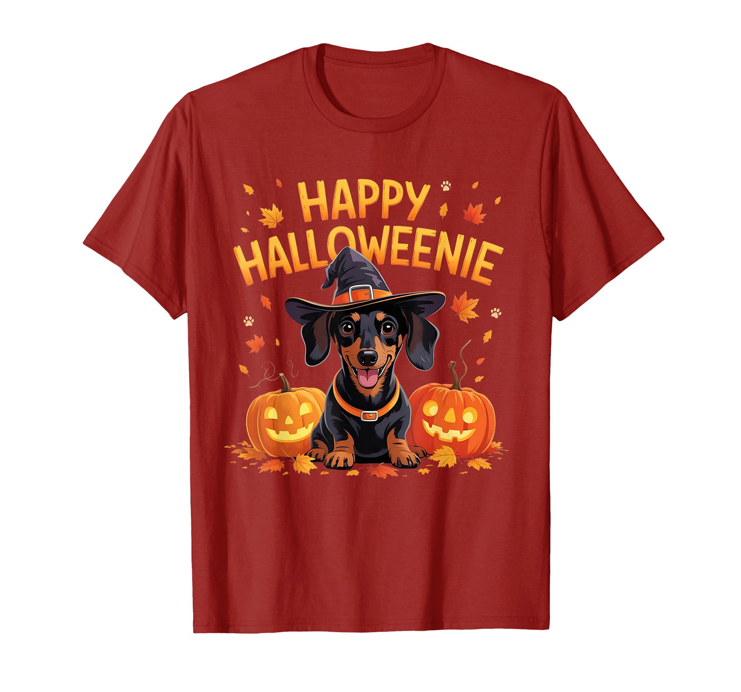 Dachshund Happy Halloweine and Pumpkins Fall Fun T-Shirt