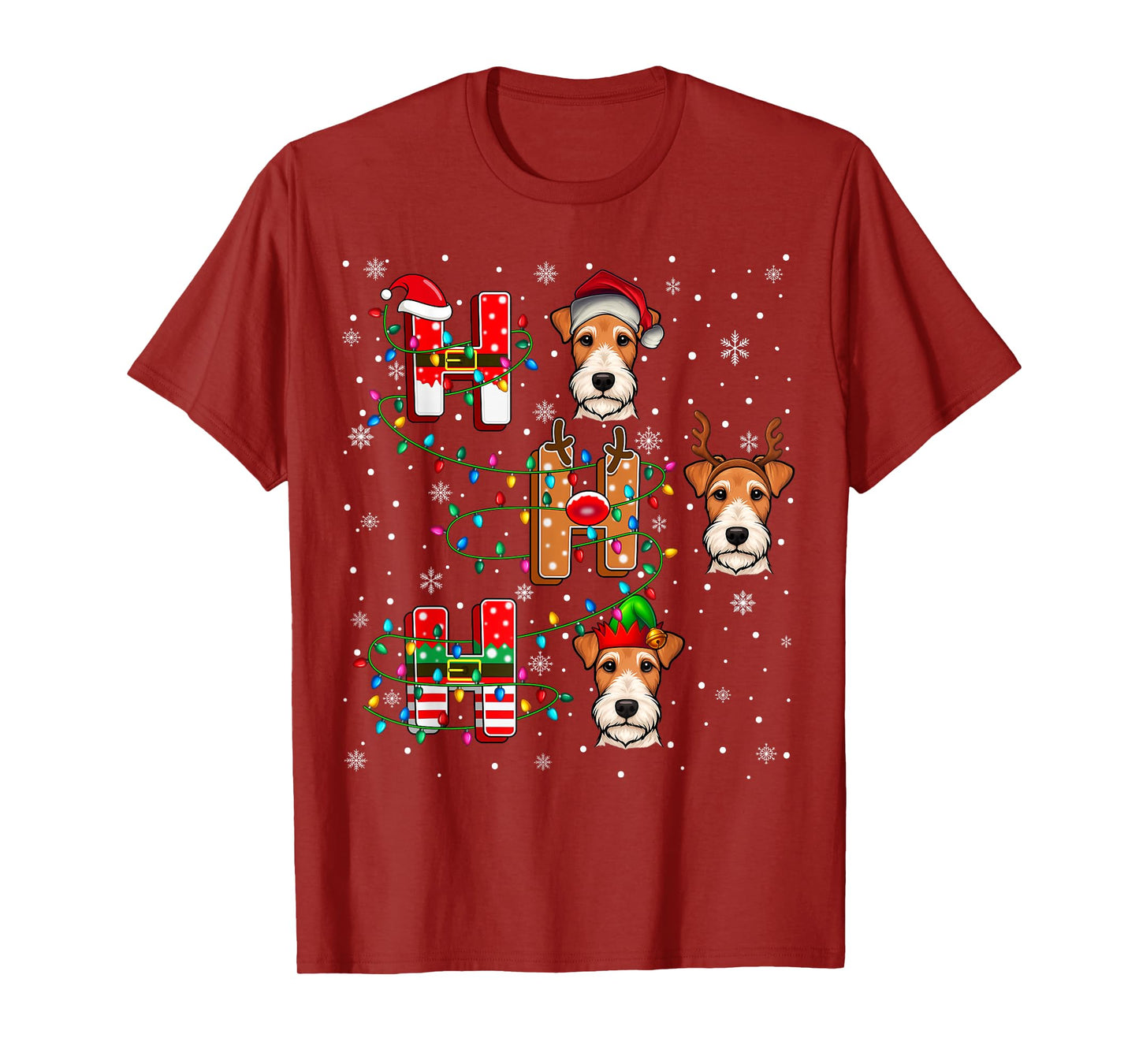 Ho Ho Ho Santa Reindeer Elf Matching Fox Terrier Dog Xmas T-Shirt