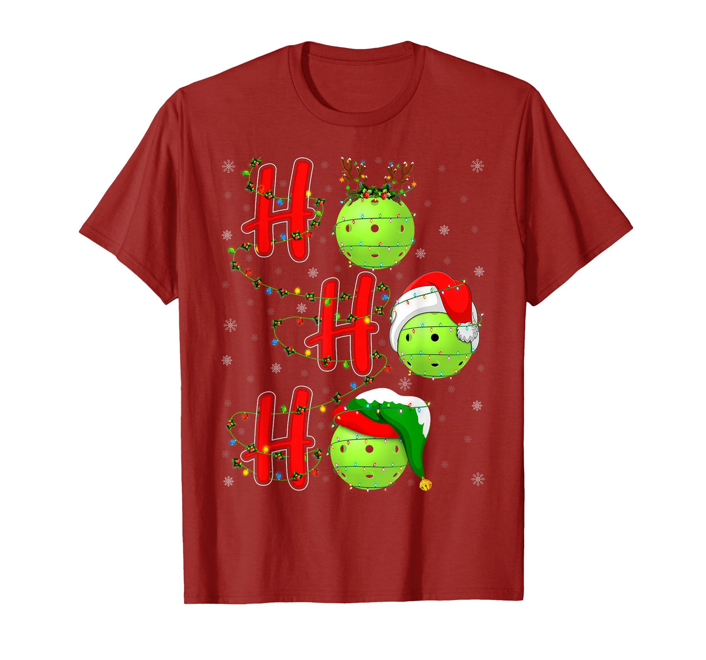 Ho Ho Ho Funny Santa Pickleball Christmas Lights T-Shirt