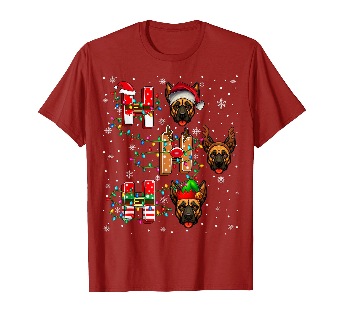 Ho Ho Ho Santa Reindeer Hat Elf Belgian Malinois Dog Xmas T-Shirt