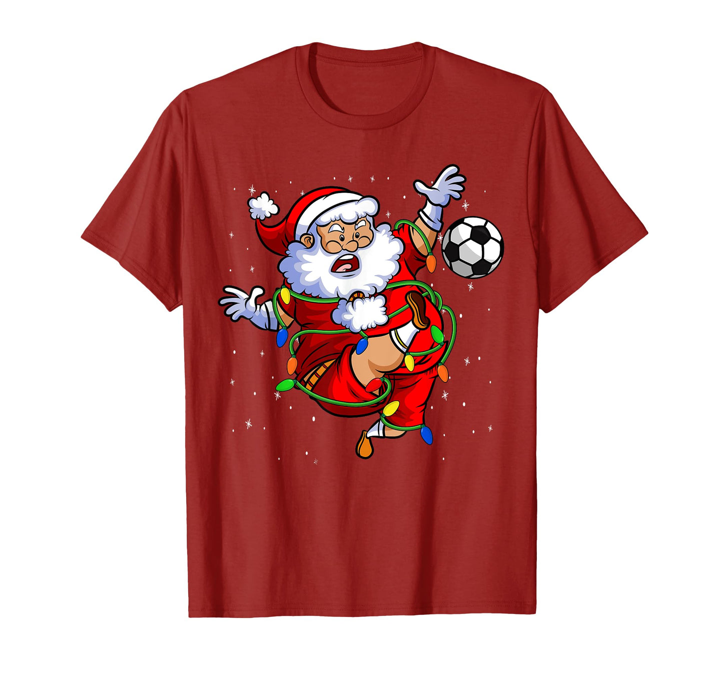 Santa Soccer Ball Funny Kids Soccer Player Christmas Lights T-Shirt