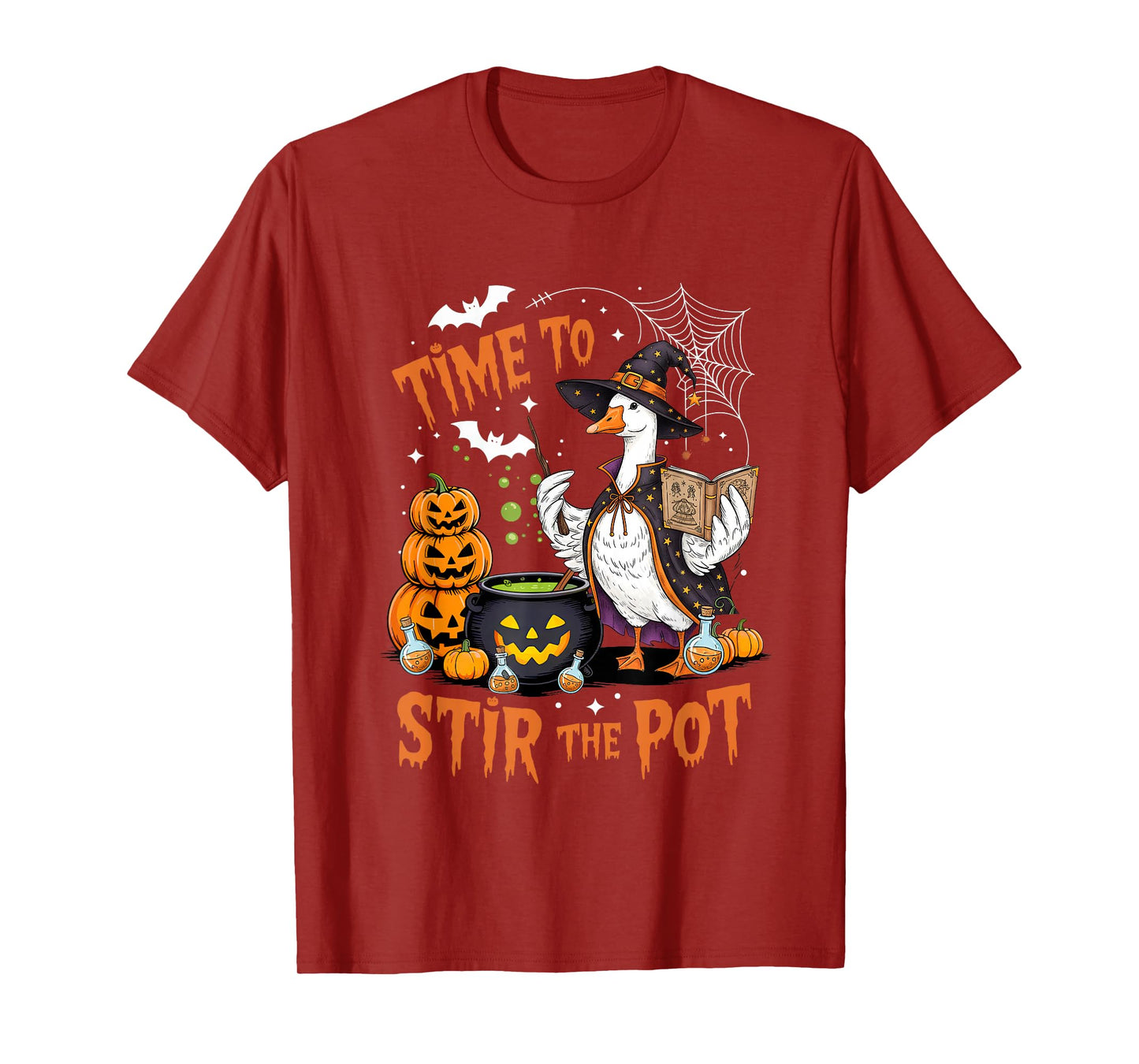 Time to Stir The Pot Halloween Goose Spooky Season Womens T-Shirt