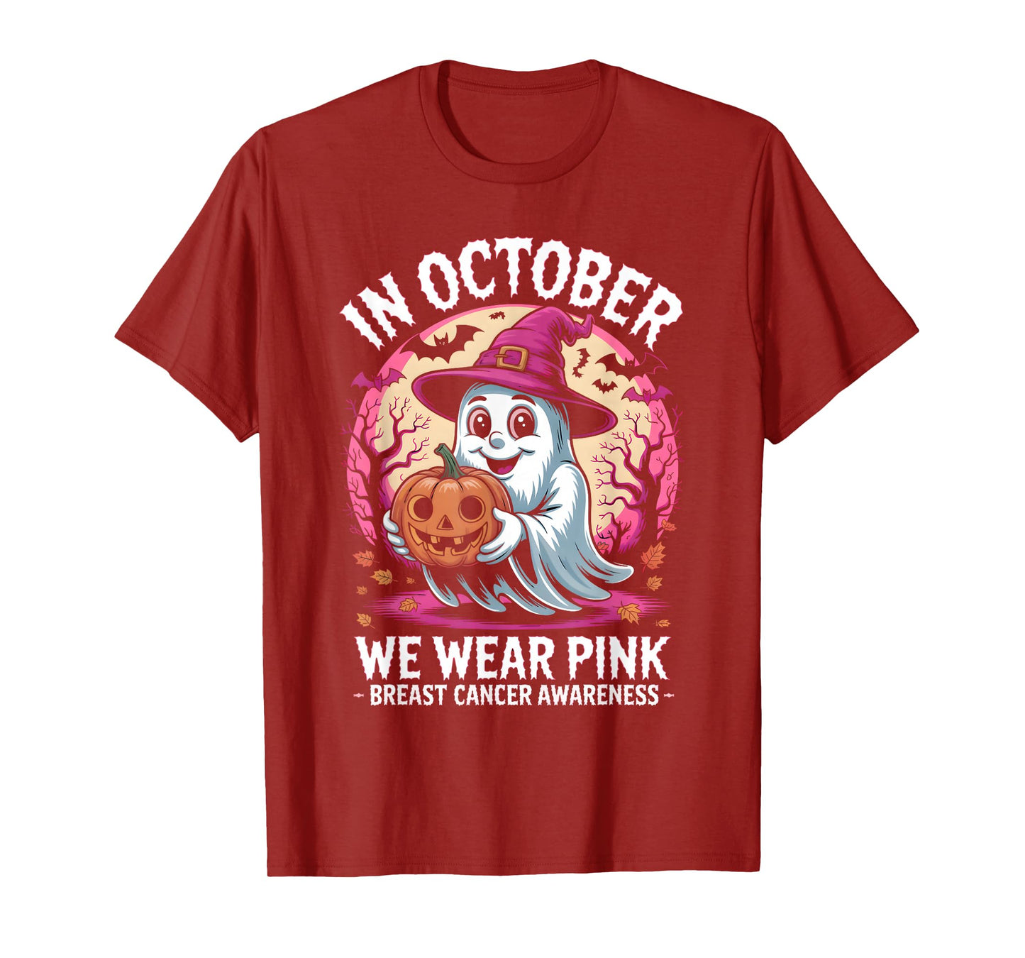 in October We Wear Pink Witch Graphic for Halloween Fun T-Shirt