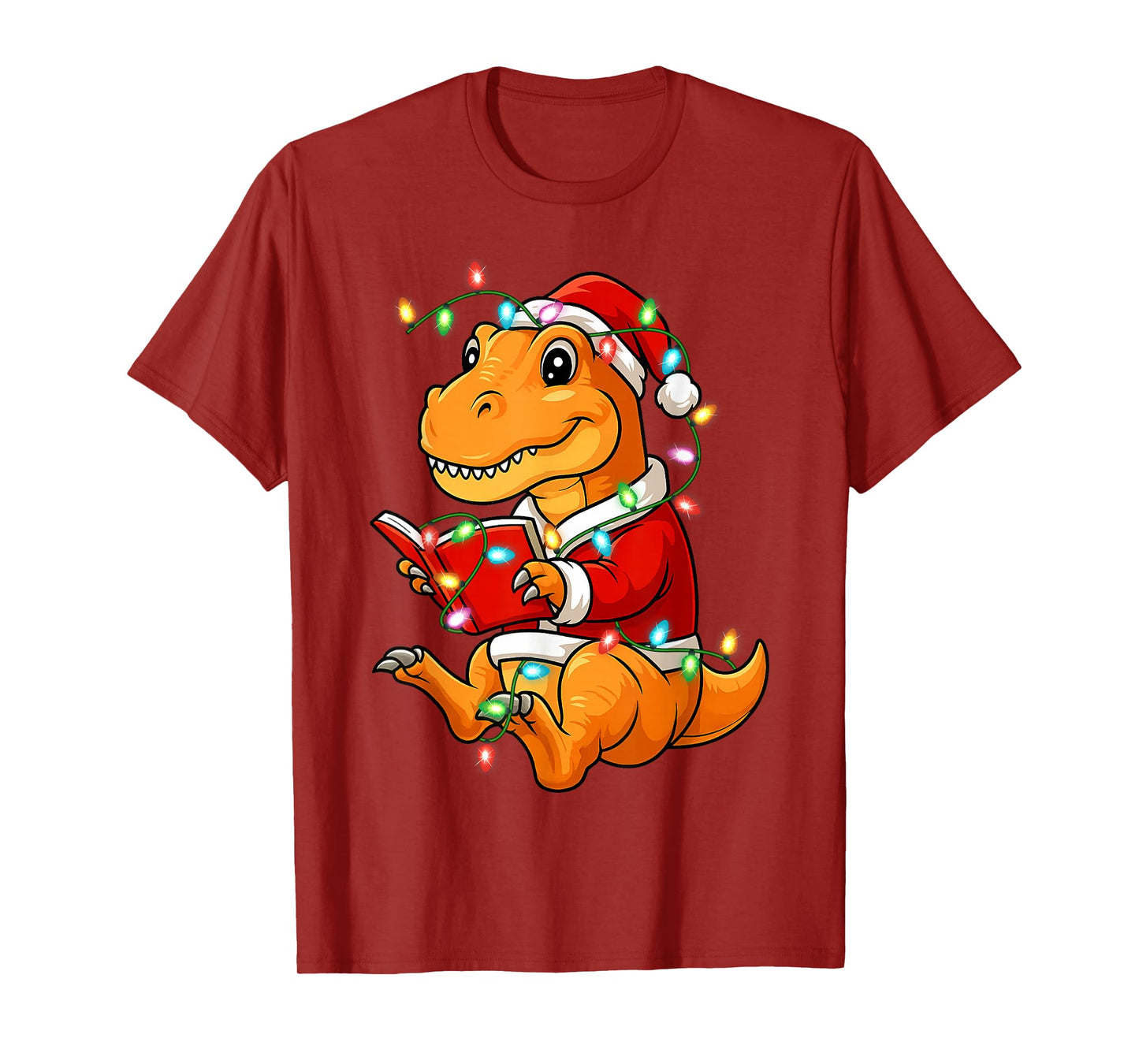 Dinosaur Reading Books Christmas T-Rex Tree Women Teachers T-Shirt