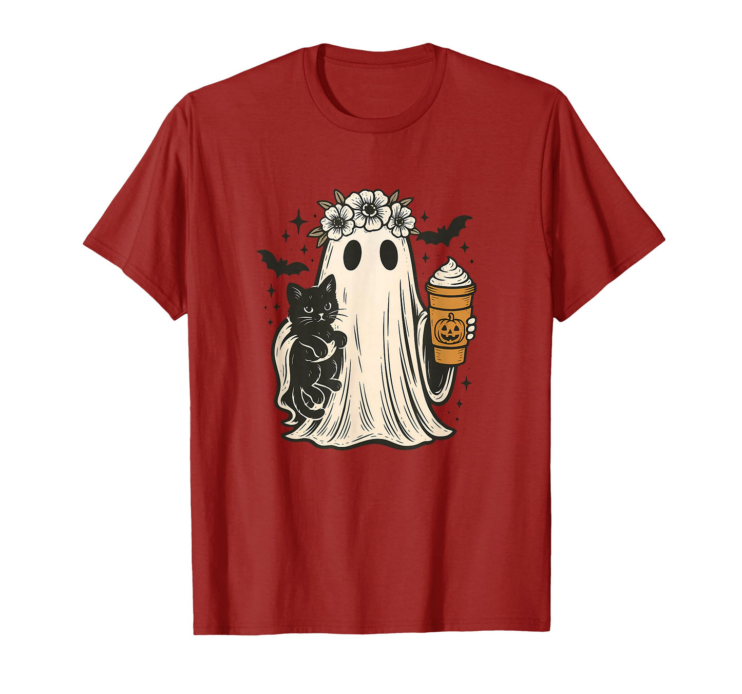 Amazing Spooky Creepy Halloween Coffee cat Ghost T-Shirt