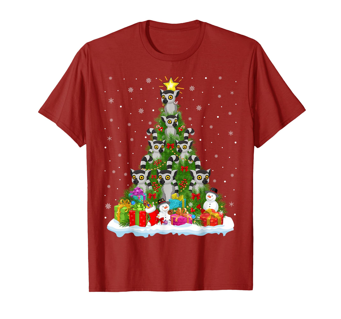 Cute Lemur Christmas Tree Holiday Decor Funny Xmas Lights T-Shirt