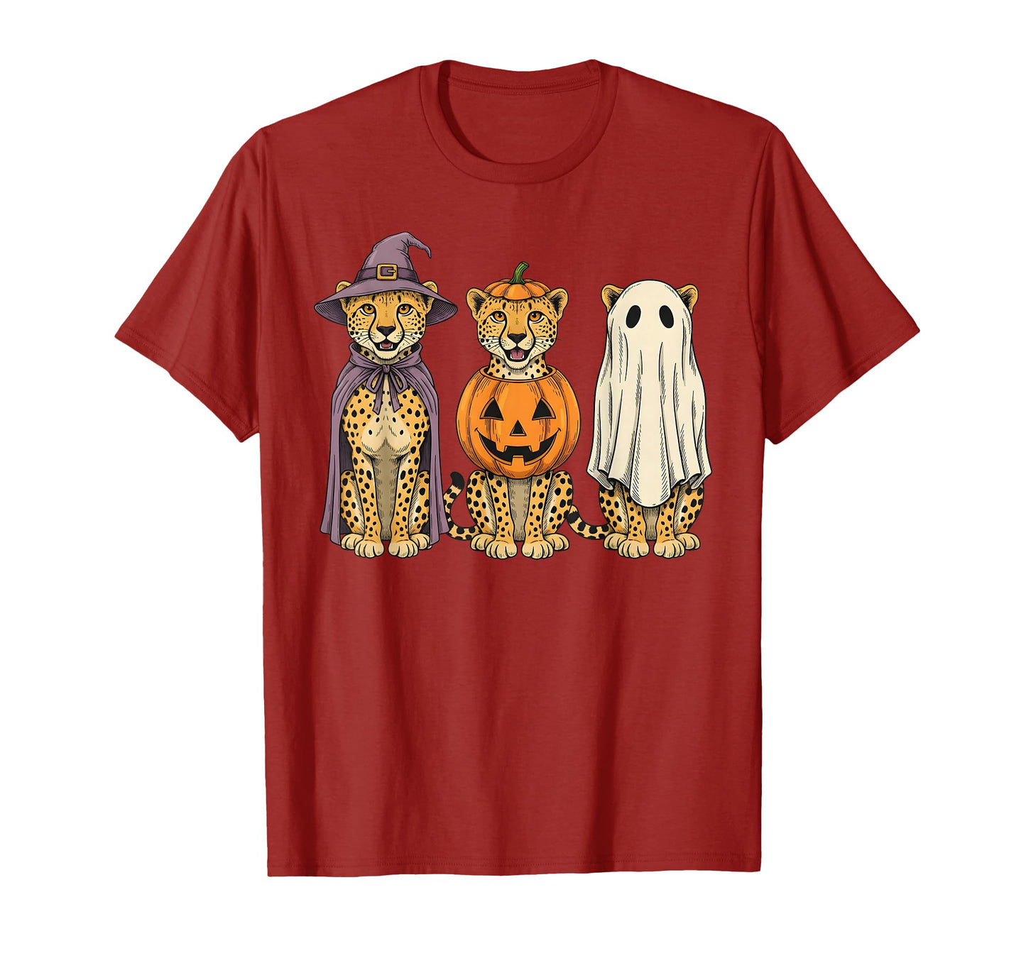 Spooky Ghost Cheetah Pumpkin Halloween Safari Animal T-Shirt