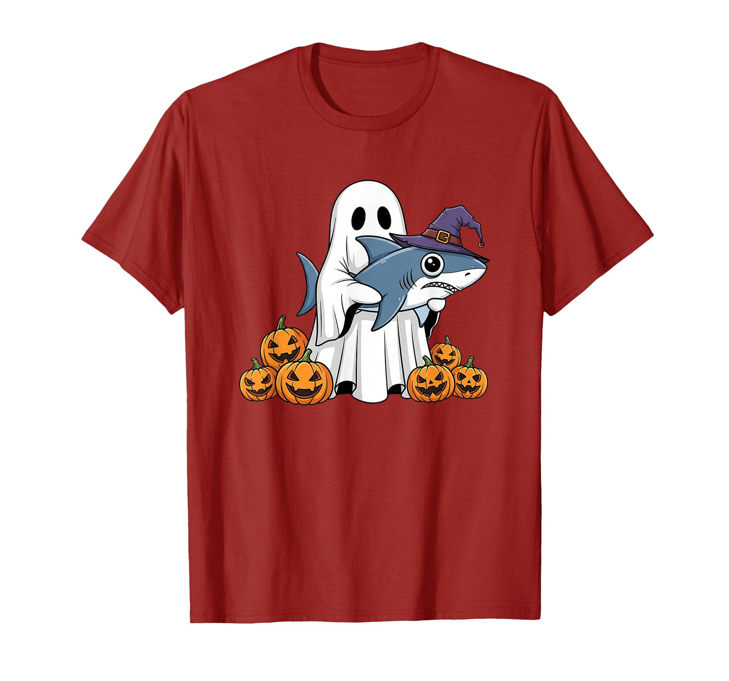 Funny Ghost Shark Pumpkin Halloween Kids Mens Womens T-Shirt