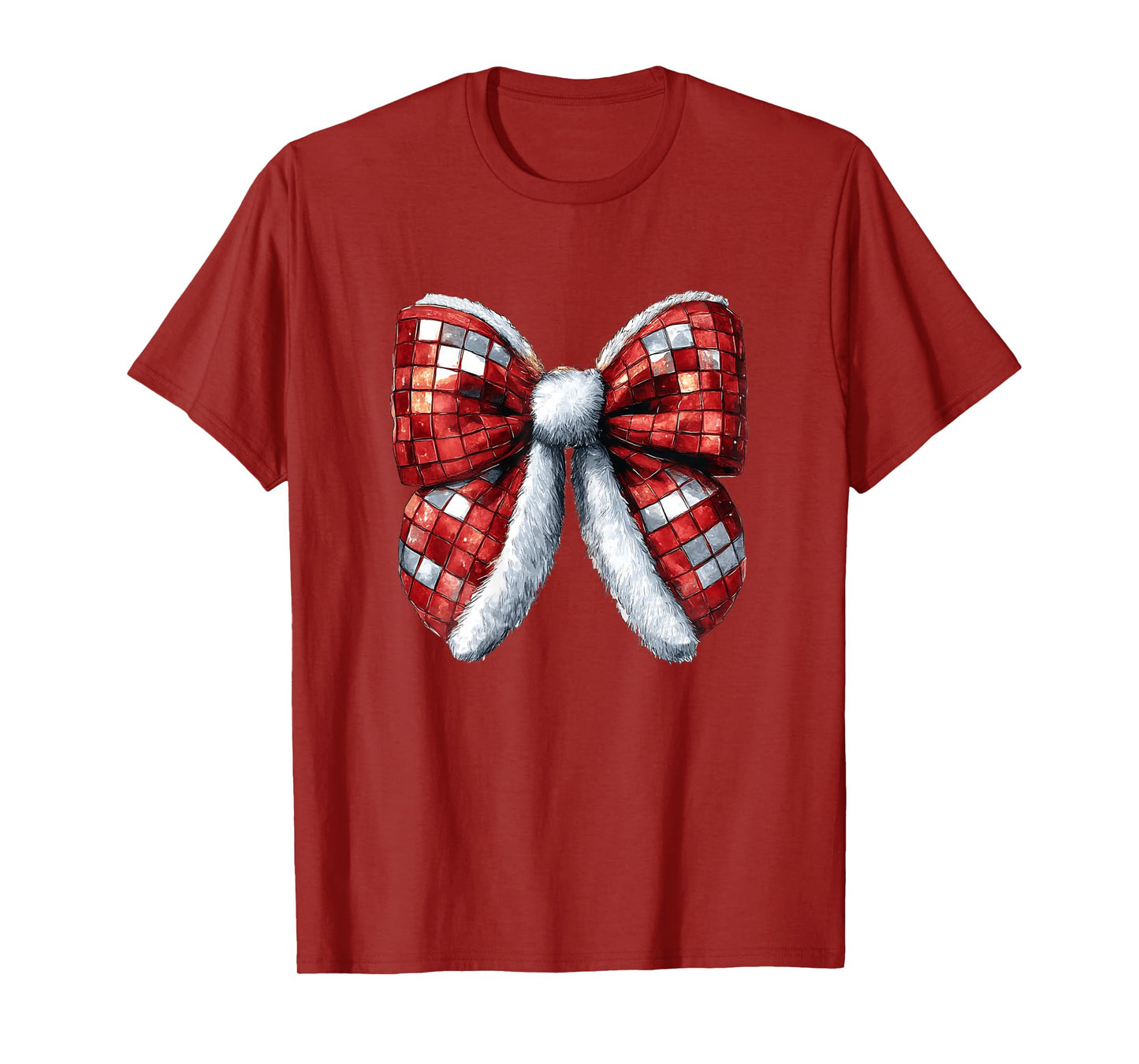 Womens Christmas Santa Disco Ball Coquette Bow Matching Girl Women T-Shirt