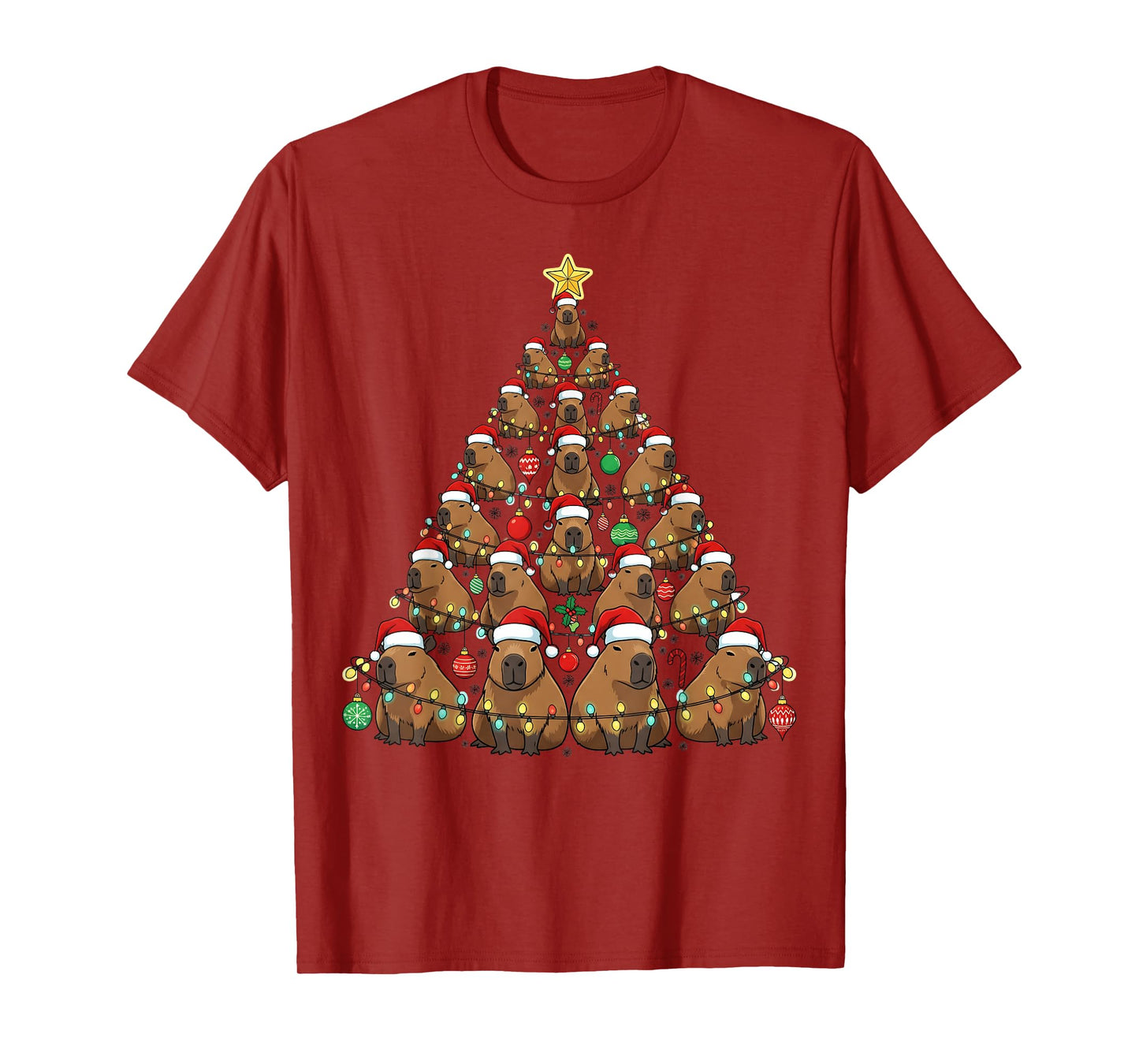 Santa Capybara Christmas Tree Lights Cute Xmas Boys Kids Men T-Shirt