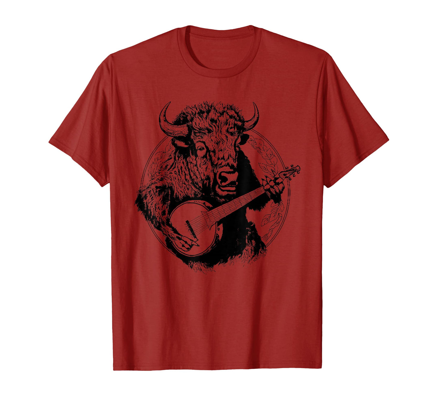 Buffalo Retro Bison Animal Playing Banjo Music Graphic T-Shirt