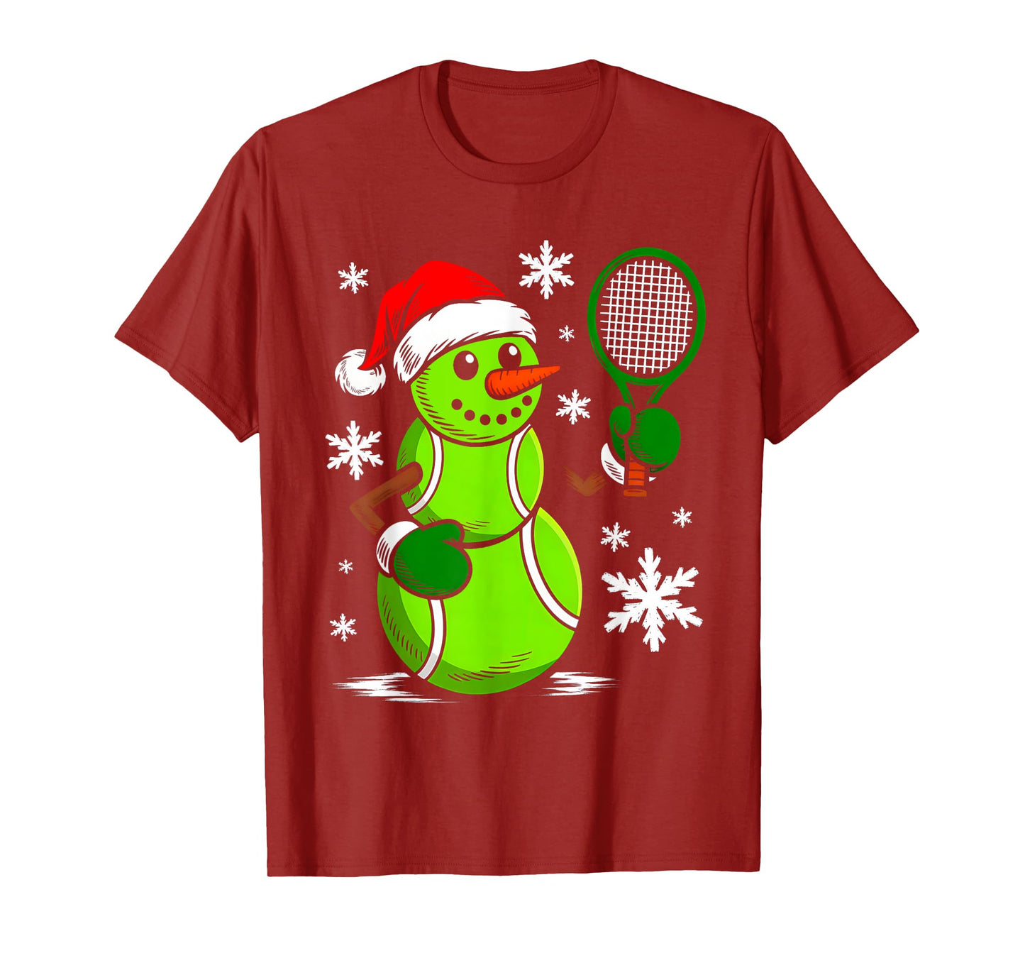 Tennis Santa Hat Snowman Xmas Funny Tennis Lover Christmas T-Shirt