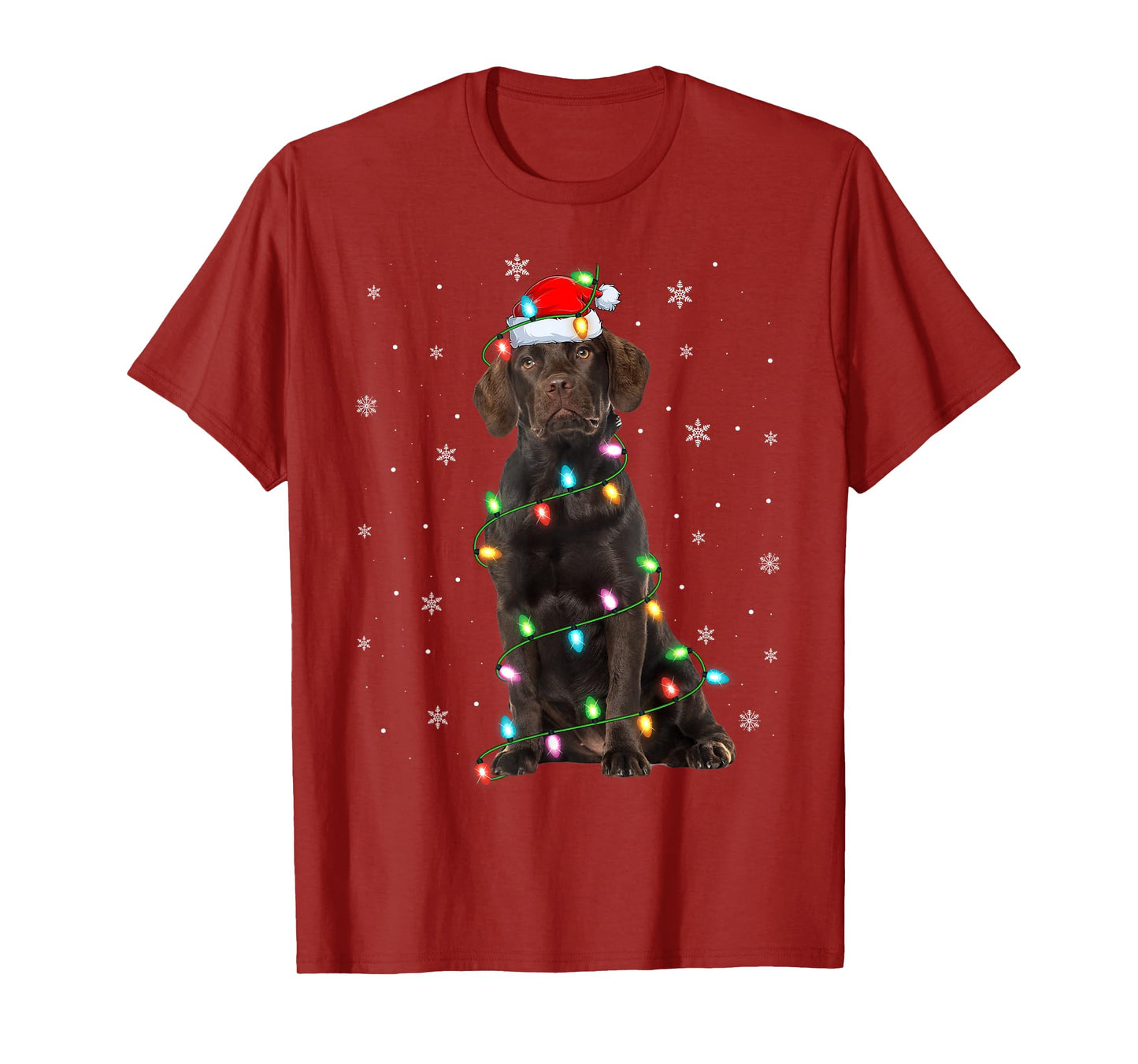 Chocolate Labrador Retriever Dog Christmas Lights Santa Xmas T-Shirt