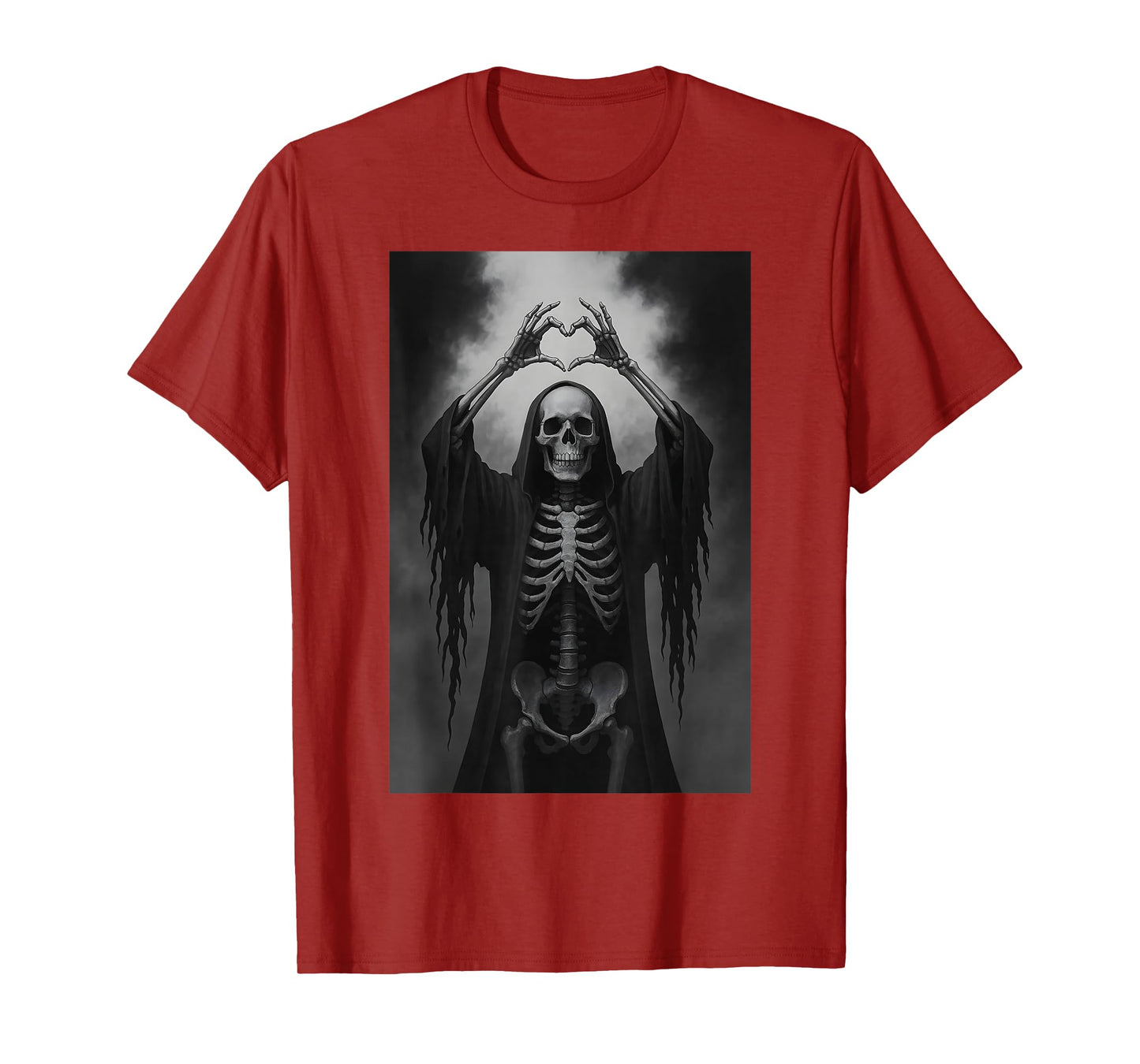 Skeleton Hands Heart Sign Scary Face Funny Halloween Costume T-Shirt