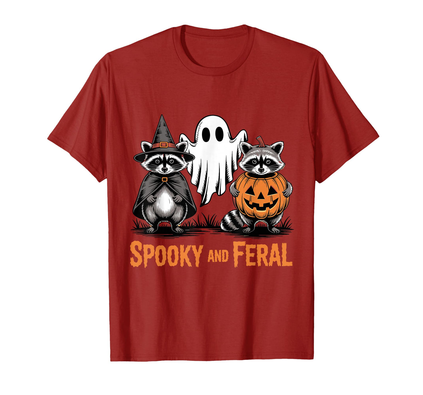 Spooky and Feral Raccoon Halloween Ghost Pumpkin T-Shirt