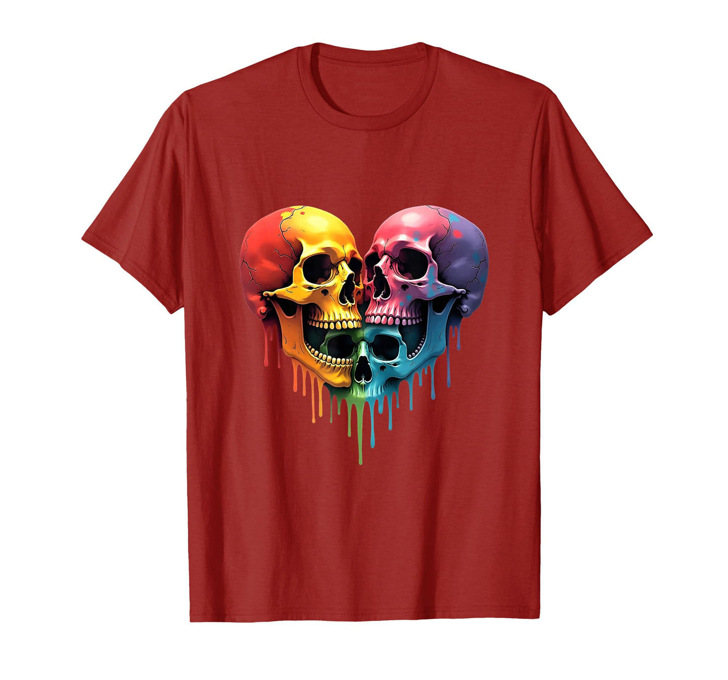 LGBT Pride Halloween Horror Skeleton Skull Rainbow Heart T-Shirt