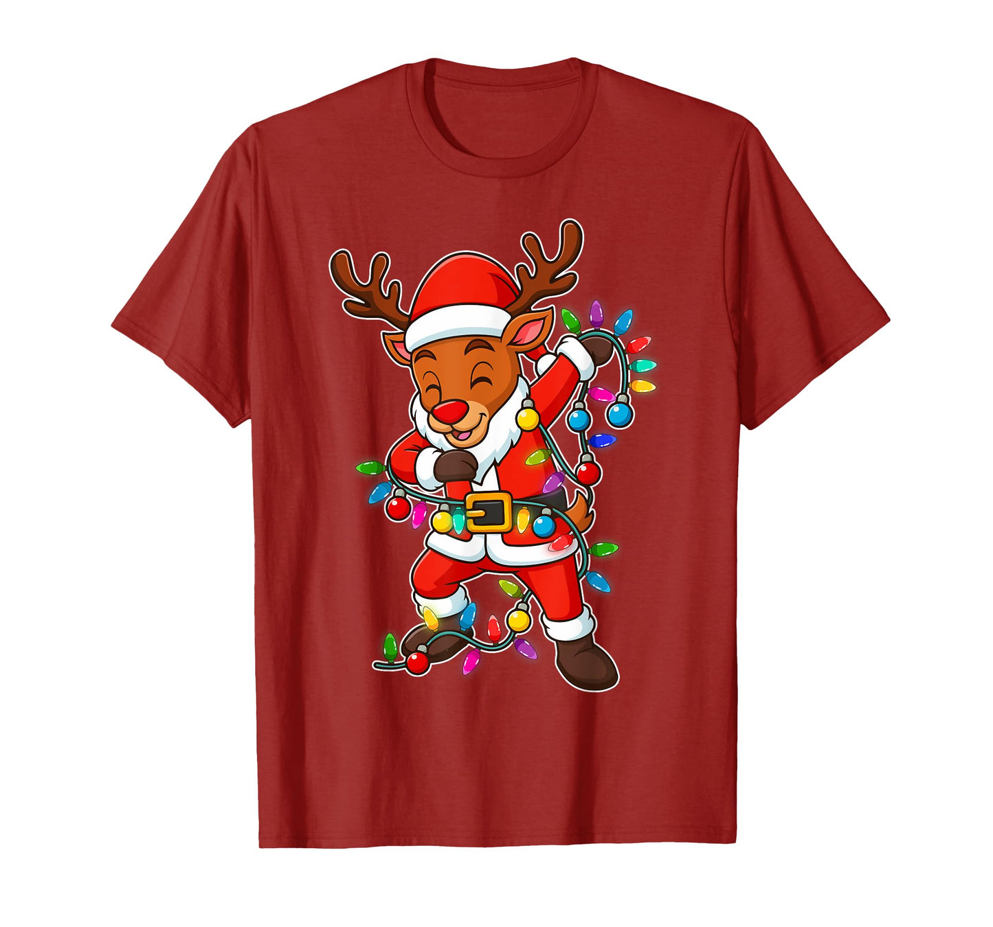 Christmas Reindeer Dabbing Lights Santa Xmas for Men Women T-Shirt