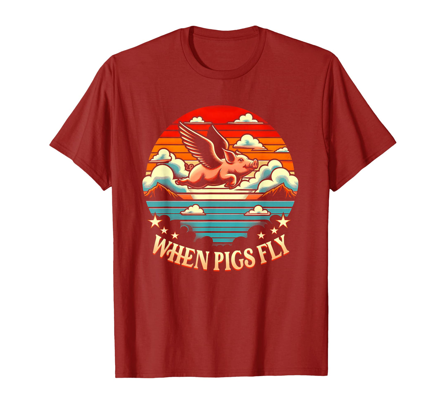 Vintage Sunset When Pig Fly 1600s Funny Saying Humorous T-Shirt