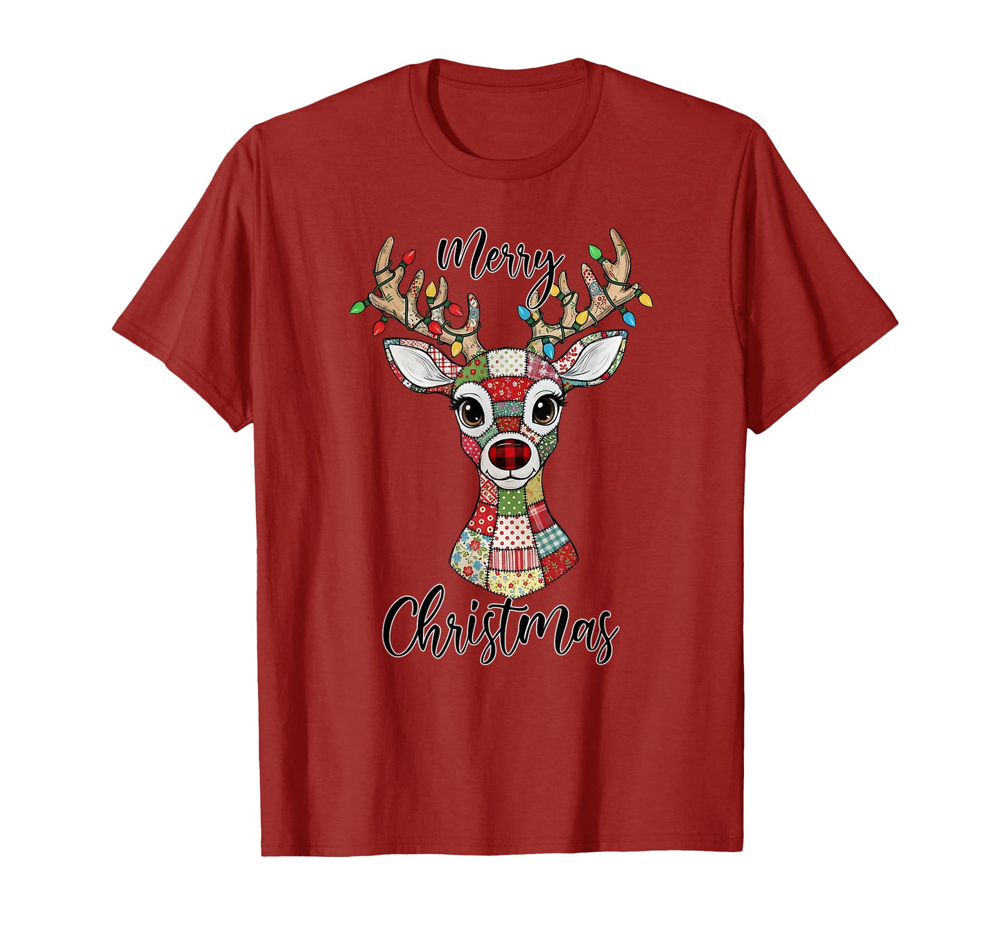 Merry Christmas Xmas Light Patchwork Deer Women Men Kids T-Shirt