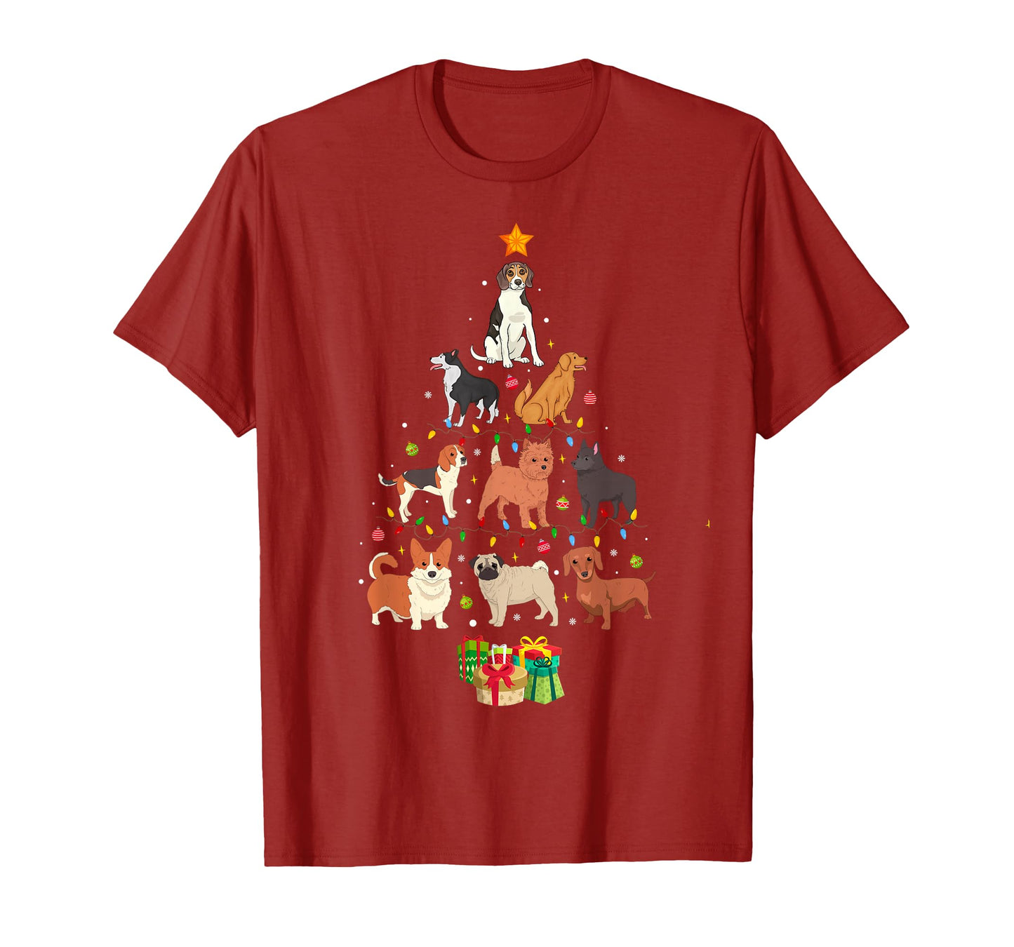 Dogs Christmas Tree Lights Funny Puppy Dog Lover Owner Xmas T-Shirt