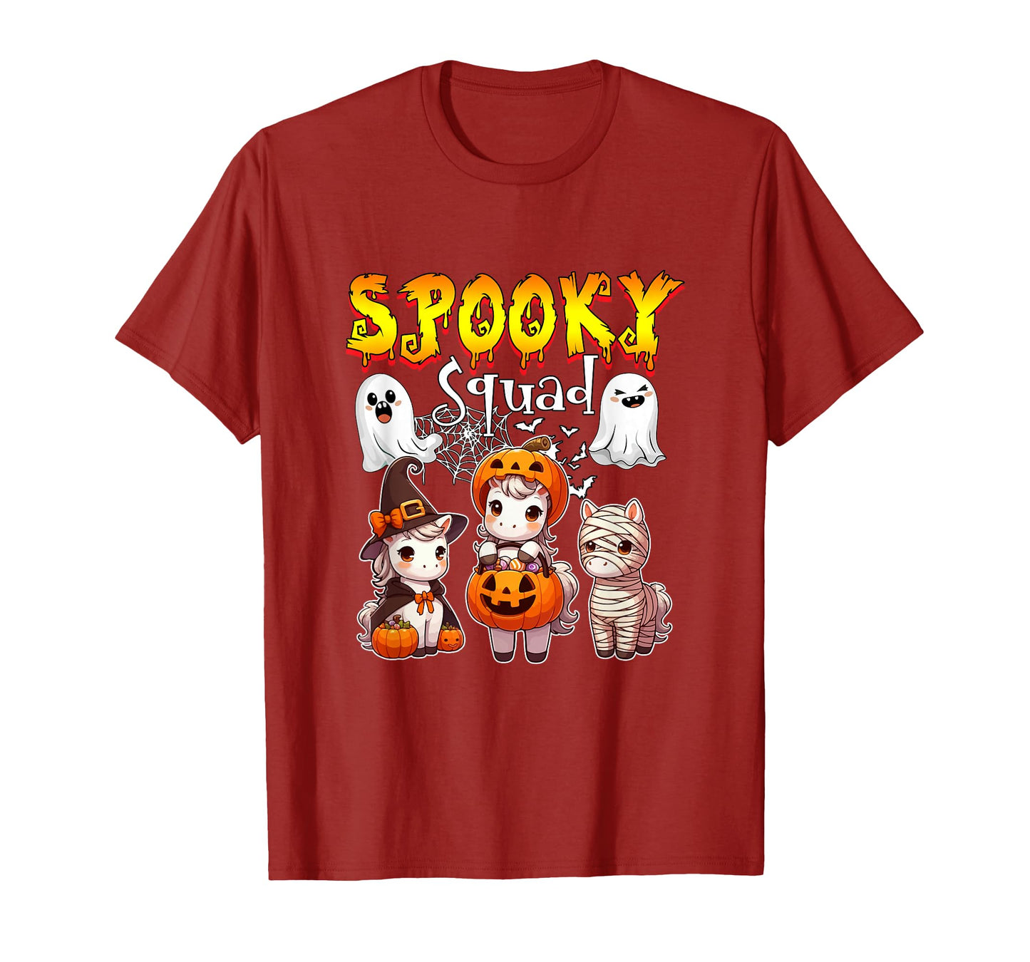 Spooky Halloween Squad Three Cute Horses Cosplay Witch T-Shirt