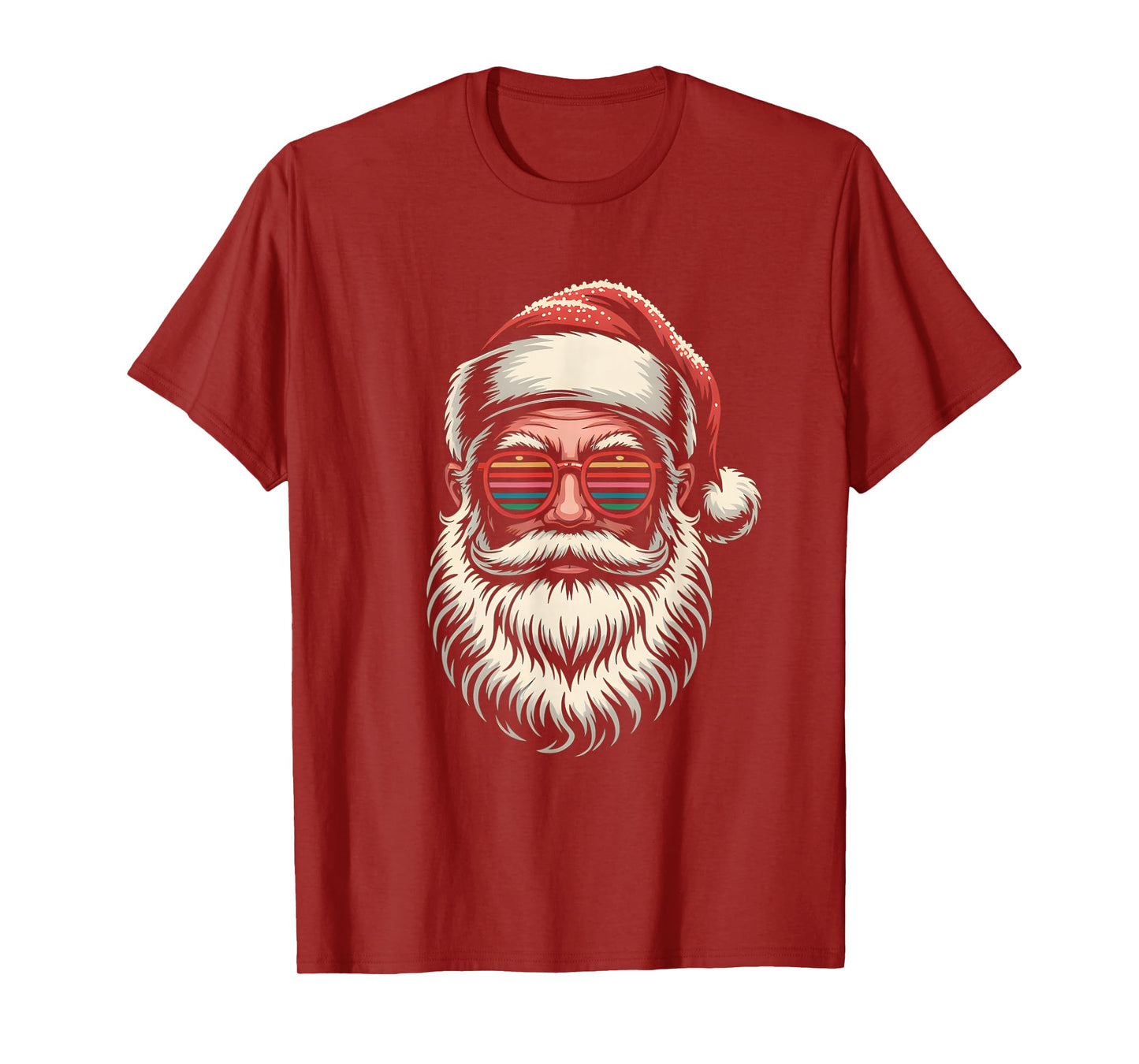 Funny Cool Santa Face Hipster with Beard & Glasses Christmas T-Shirt