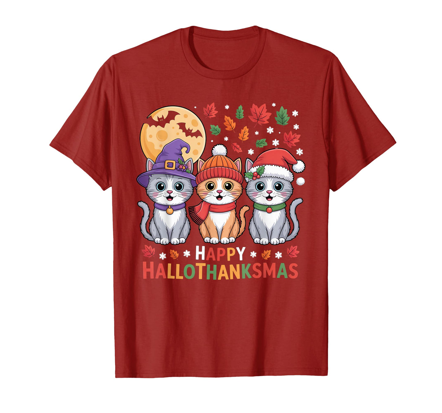 Halloween Thanksgiving Christmas Happy HalloThanksMas Cats T-Shirt