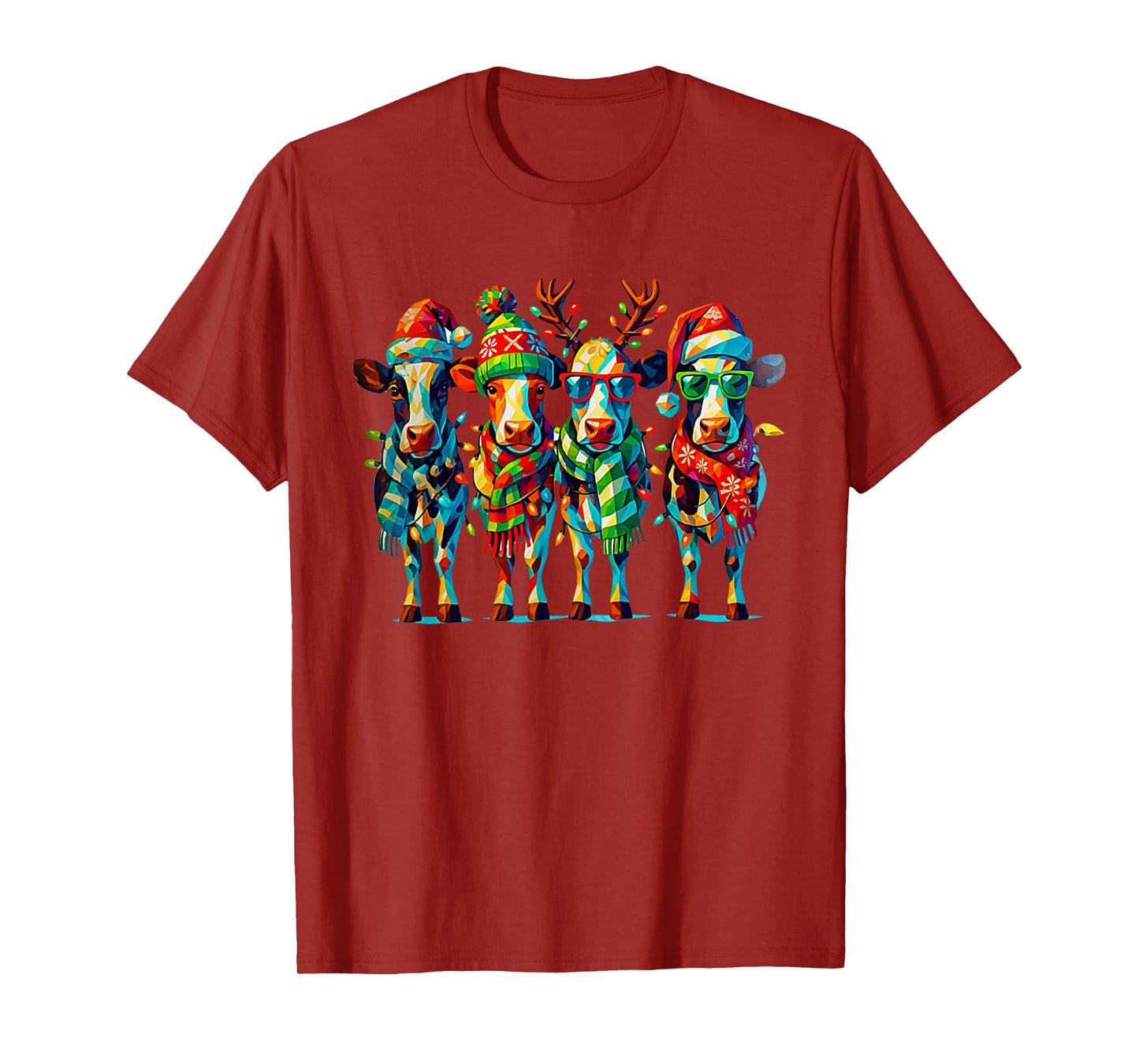 Funny Cow Christmas Lights Western Xmas Santa Farm Animal T-Shirt
