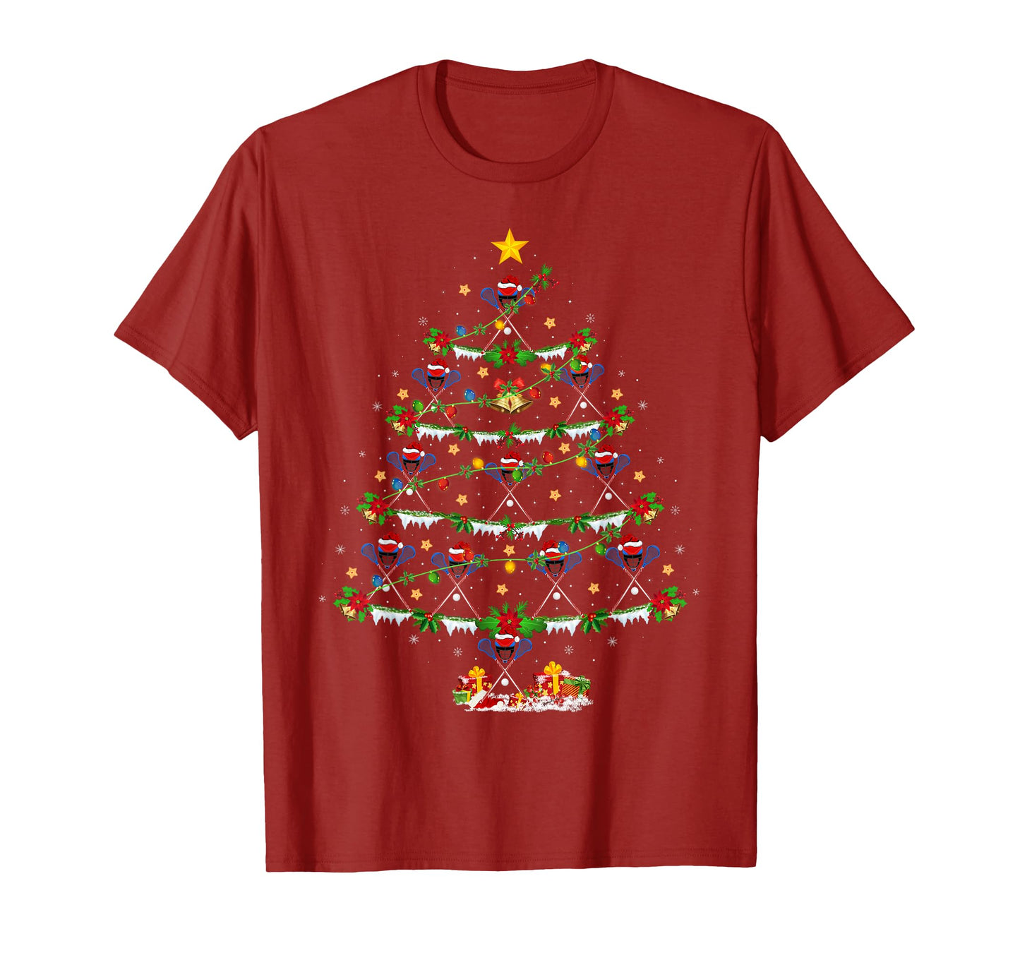 Lacrosse Christmas Tree Lights Sports Player Xmas T-Shirt