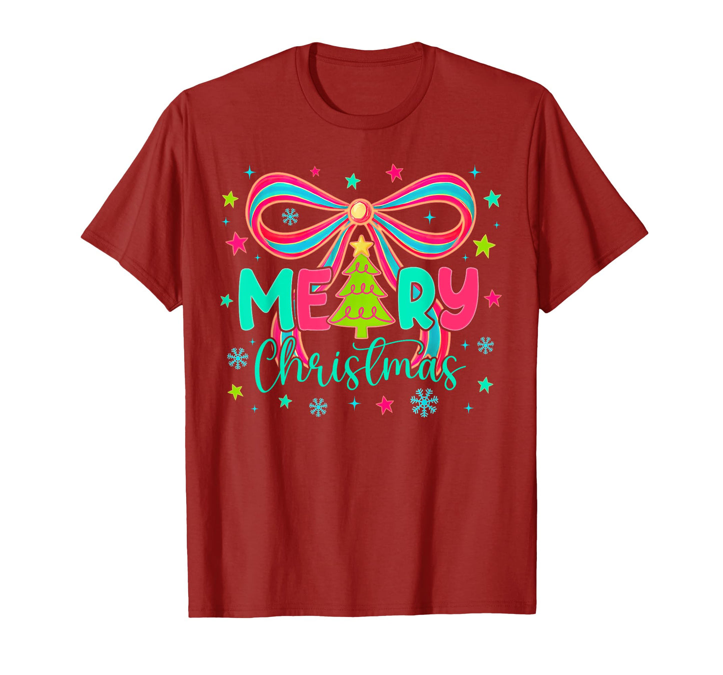 Coquette Christmas Tree Preppy Christmas Bow Merry Christmas T-Shirt
