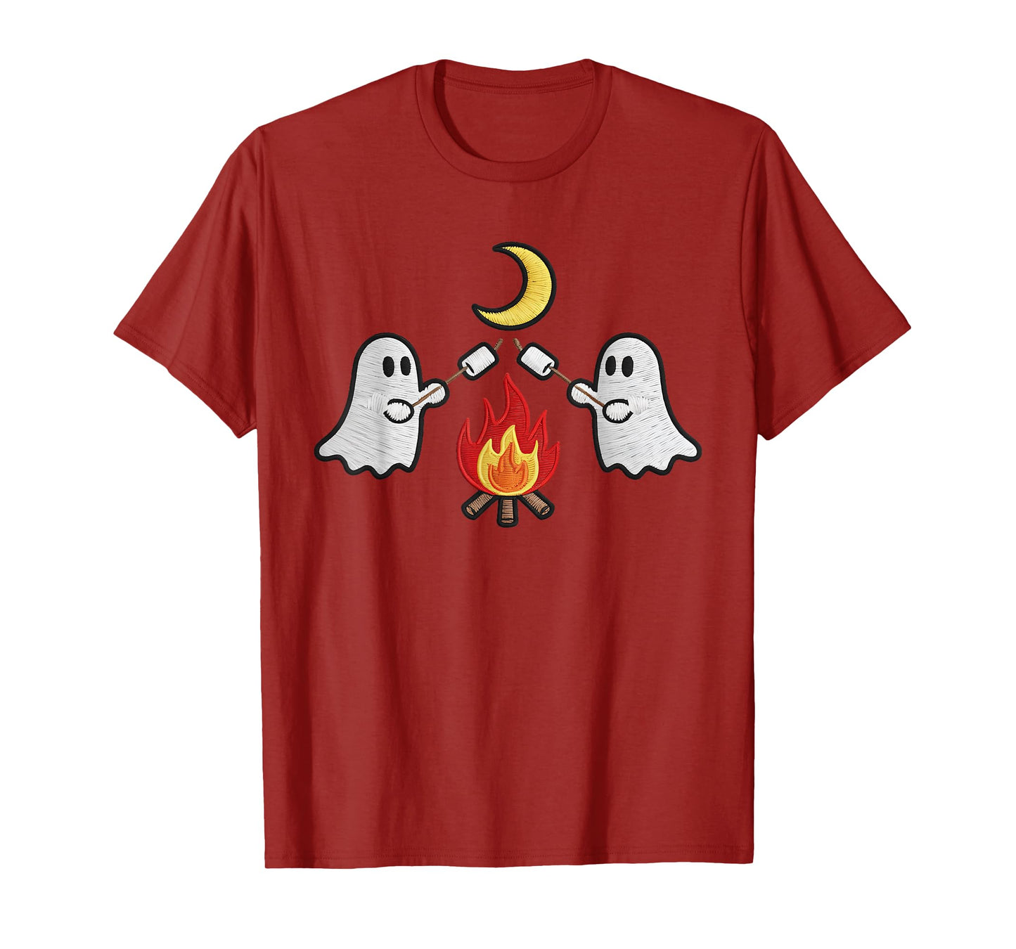 Cute Ghosts Camping Campfire Embroidered Halloween Kids Boys T-Shirt