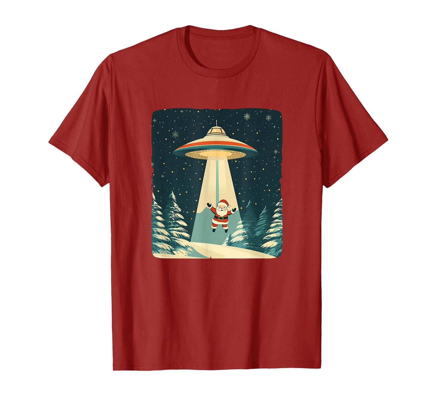UFO Beams Up Santa Claus for a Fun Christmas Journey T-Shirt