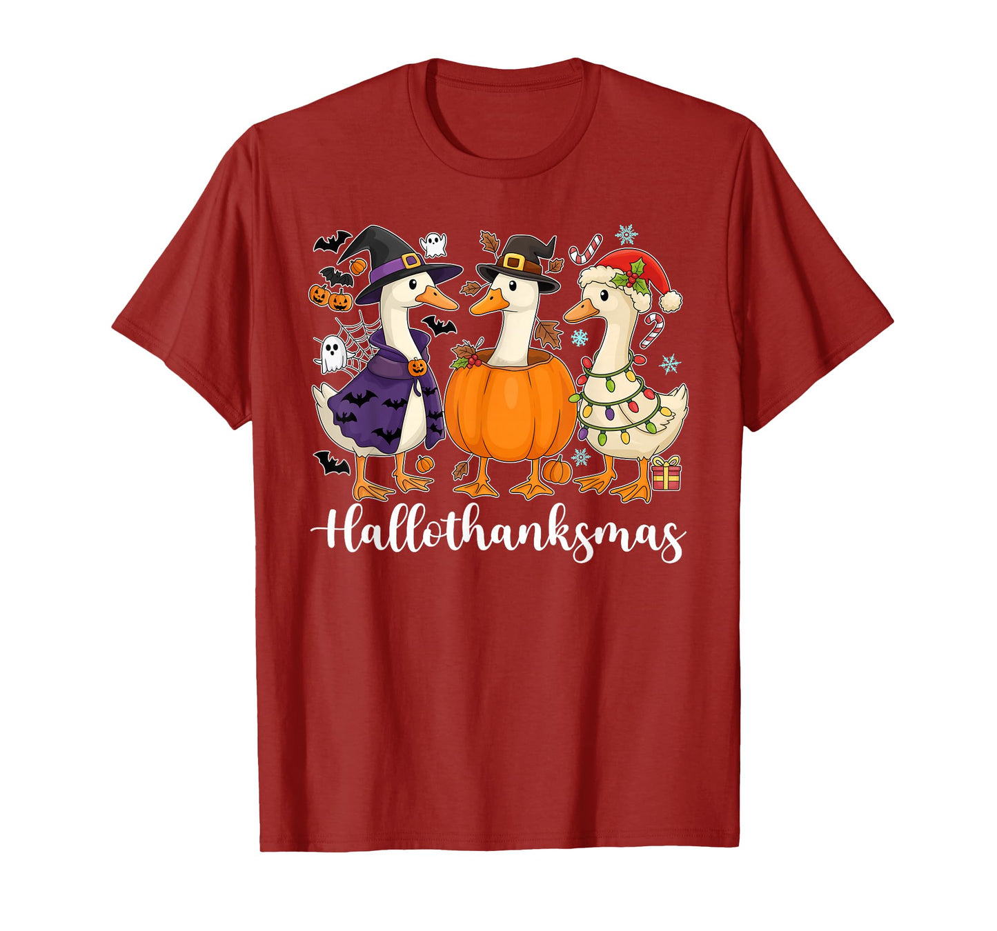 Gooses Halloween Thanksgiving Christmas Happy HalloThanksMas T-Shirt