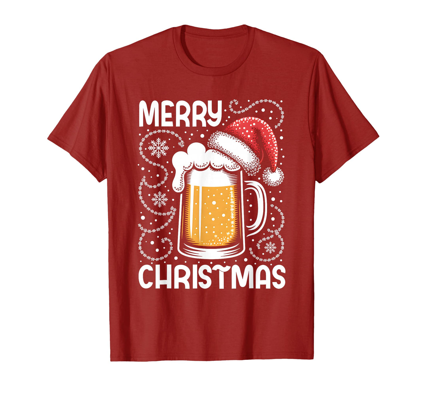 Funny Christmas Pajama Outfit Men Women Beer Mug Santa Hat T-Shirt