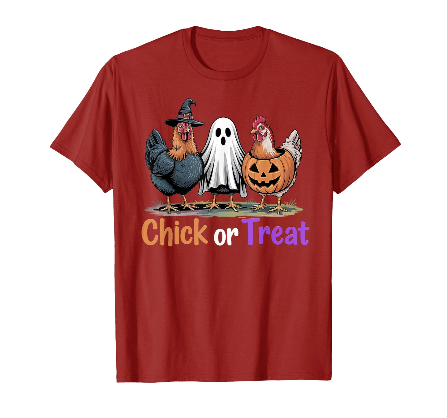 Chick Or Treat Halloween Witch Spooky Chicken Pumpkin T-Shirt