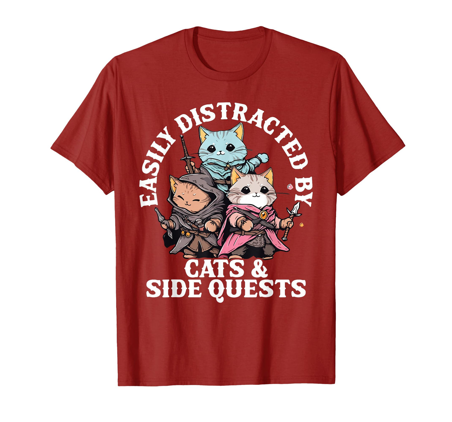 Cats Side Quest Distracted Tabletop Funny Men Women Kids Dad T-Shirt