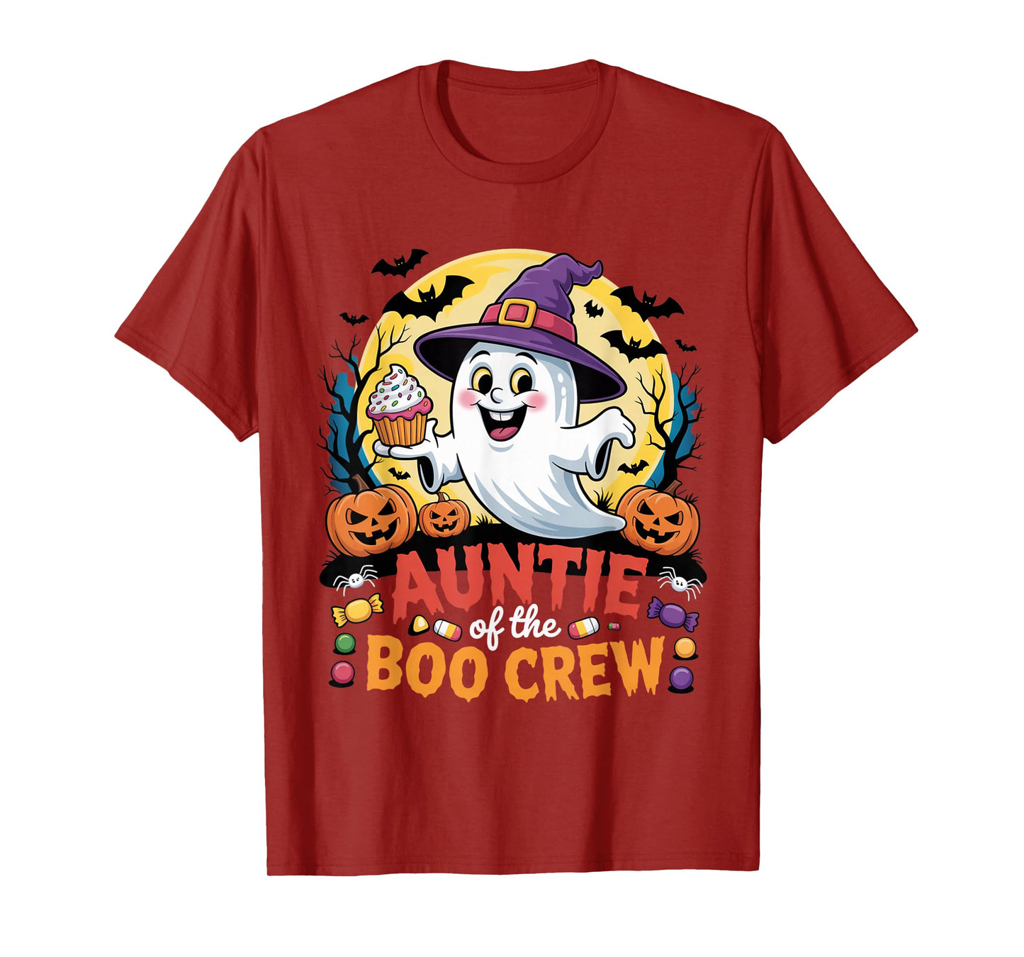Auntie of The Boo Crew Ghost Halloween Outfit Candy Pumpkin T-Shirt