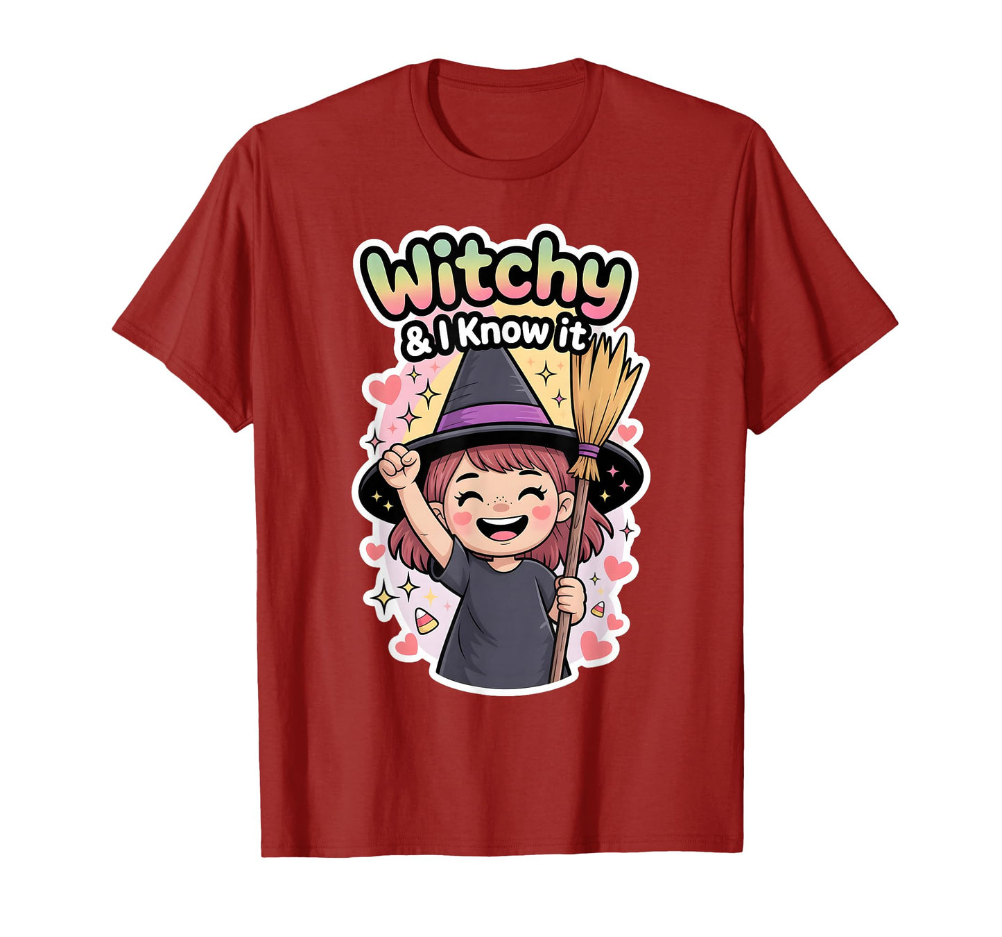 Witchy and I Know It Cute Halloween Witch Kids Costume T-Shirt