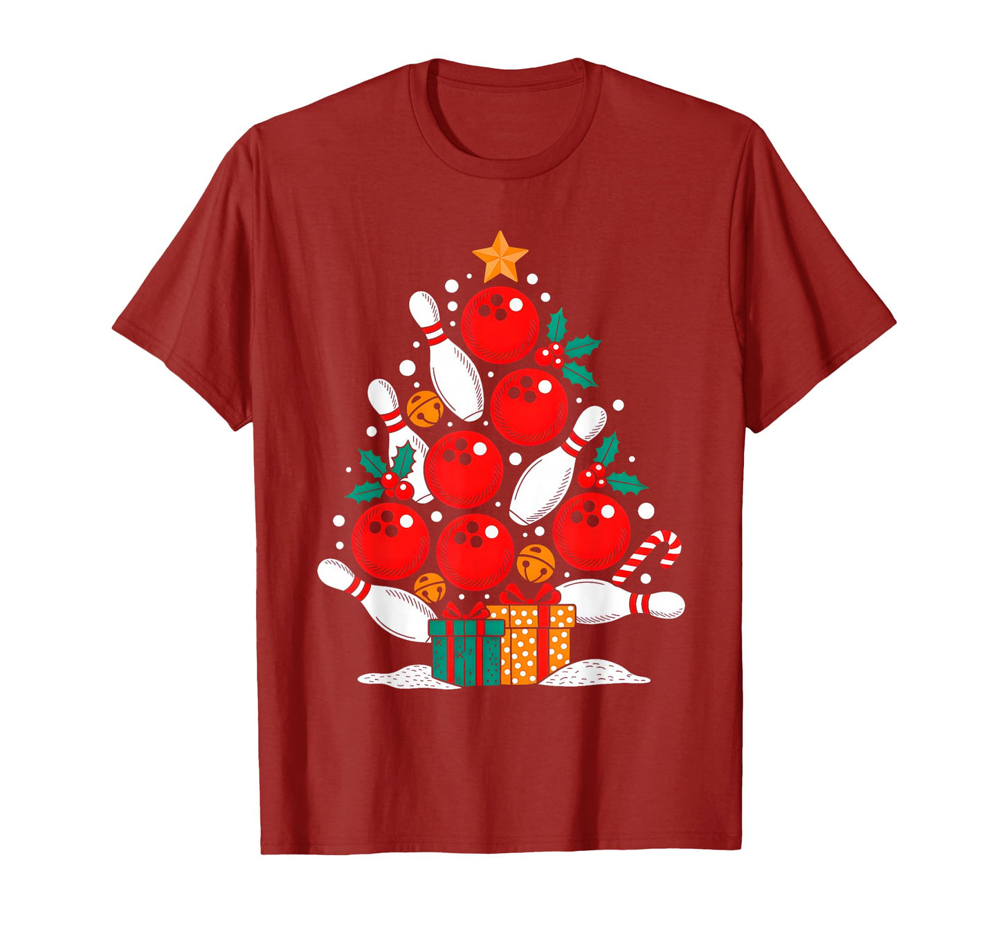 Funny Bowling Christmas Tree Lights Xmas Vibes Bowling Lover T-Shirt