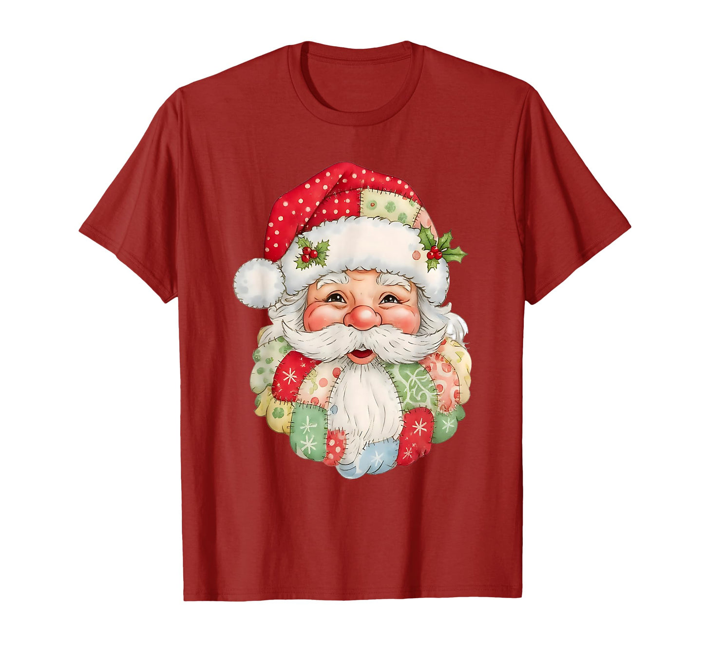 Retro Patchwork Santa Claus Christmas Preppy Merry Xmas T-Shirt