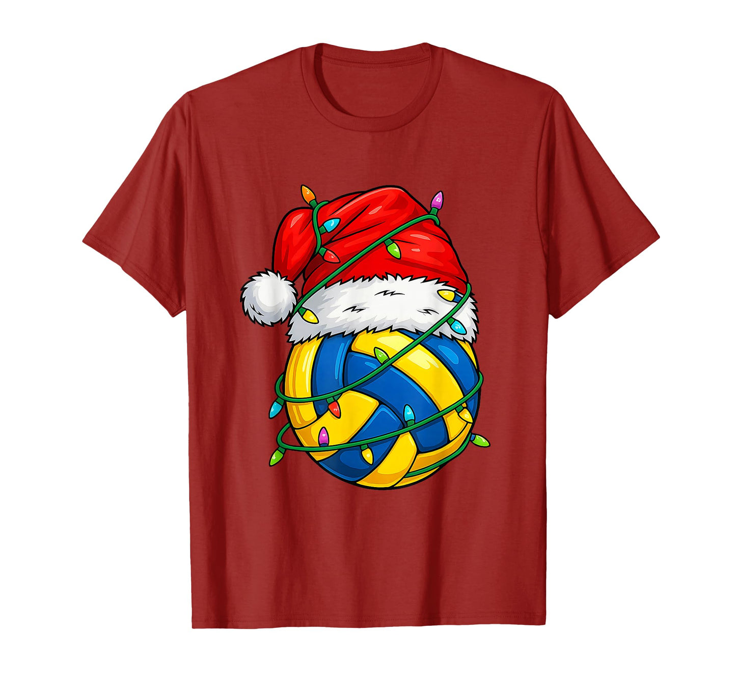 Christmas Volleyball Santa Hat Lights Colorful Funny Player T-Shirt