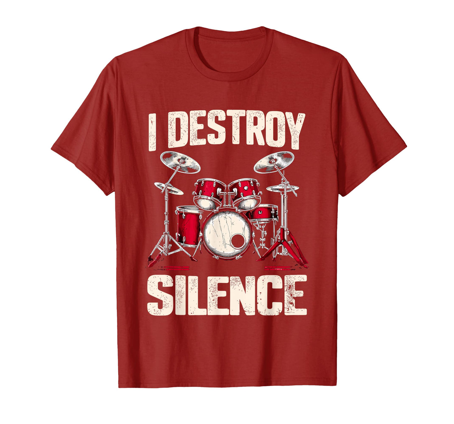 Drummer I Destroy Silence Drum T-Shirt, Small, Black