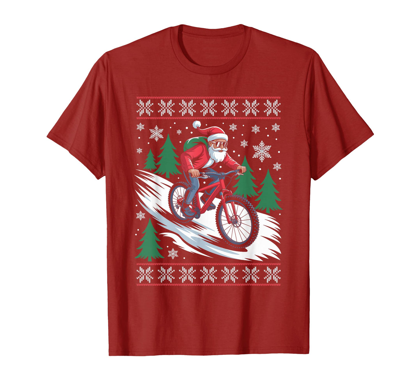 Santa Claus Mountain Bike Ugly Christmas Sweater MTB T-Shirt