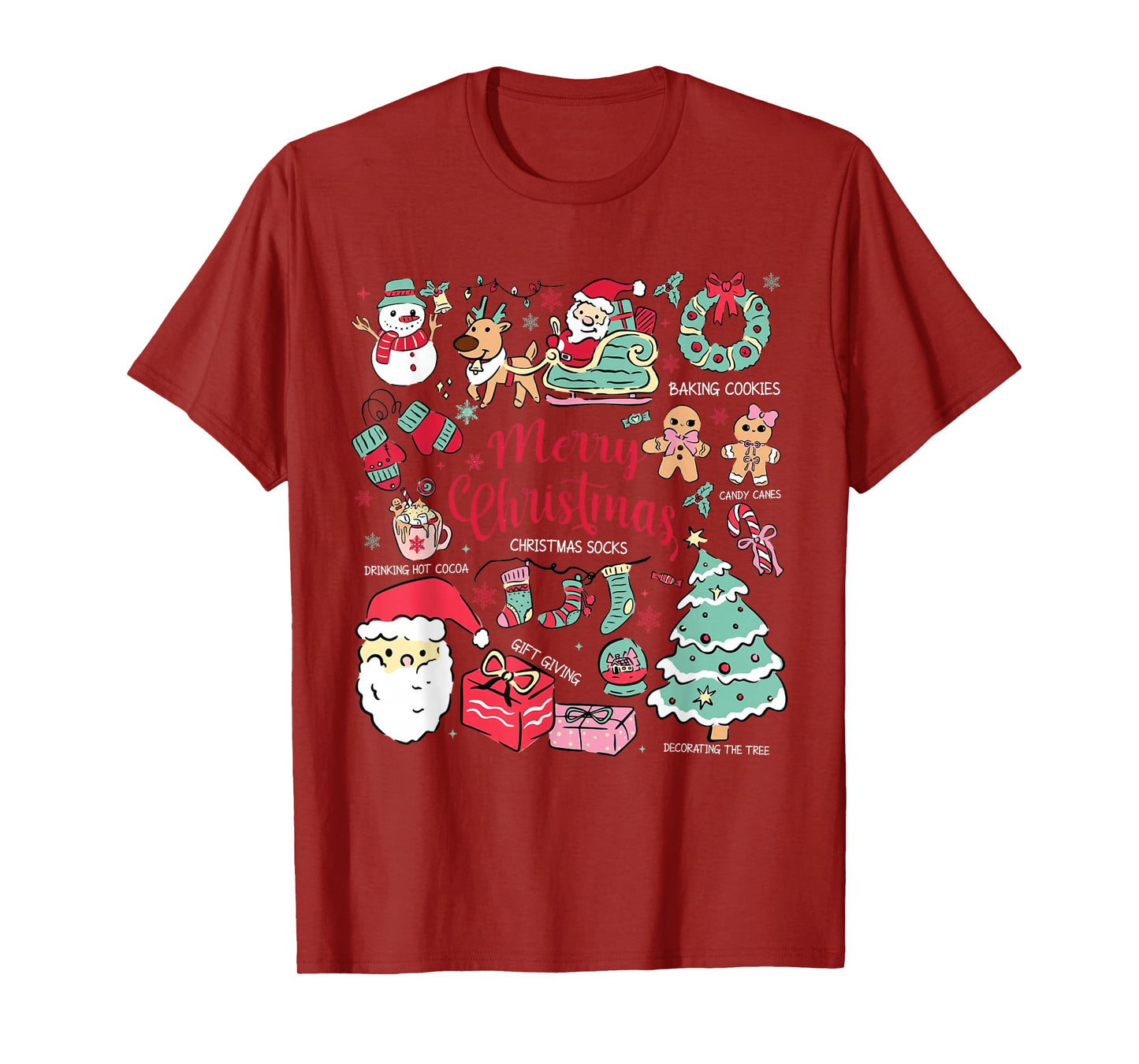 Cute Coquette Bow Christmas Santa Snowman Vintage Merry Xmas T-Shirt
