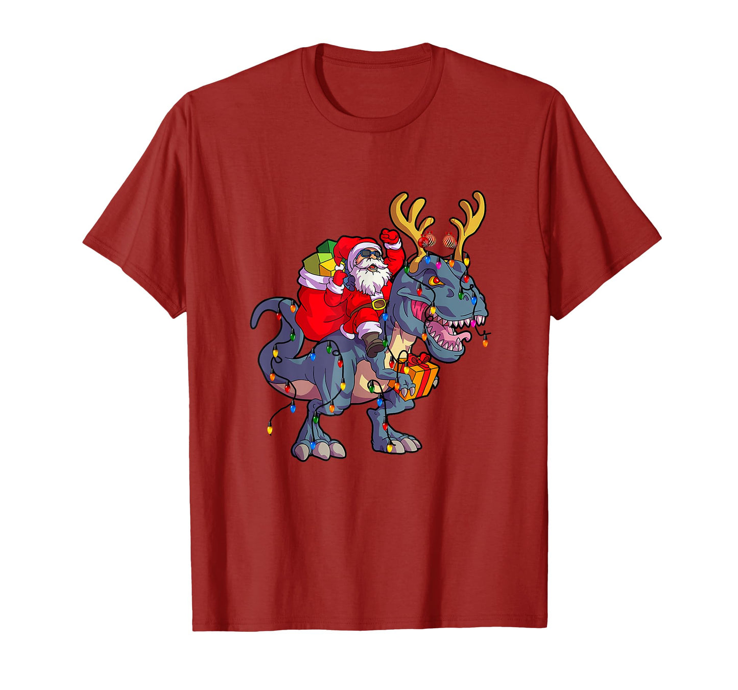 Santa Riding Dinosaur T rex Christmas Xmas Squad Xmas Light T-Shirt