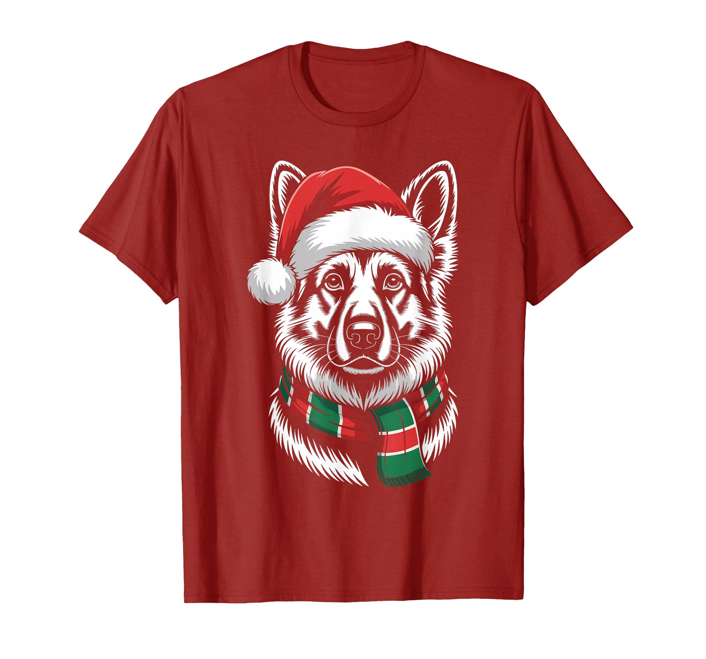 German Shepherd Dog Xmas Santa Hat Scarf Christmas Costume T-Shirt