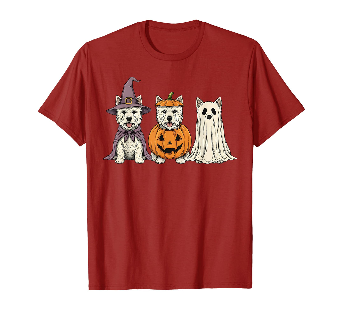 Spooky Ghost West Highland White Terrier Pumpkin Halloween T-Shirt