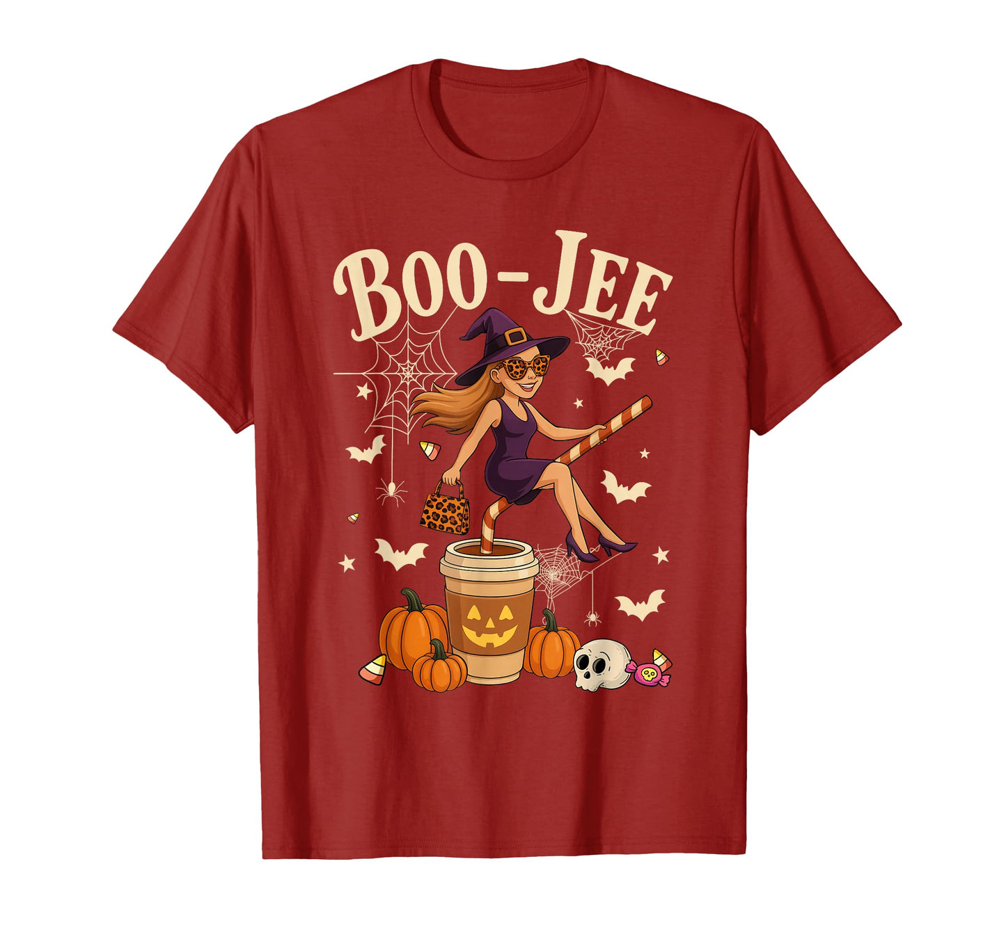 Coquette Leopard Witch Coffee Boo-JEE Halloween Boujee Girl T-Shirt