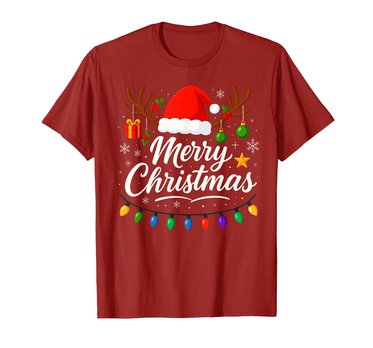 Family Merry Christmas Red Santa Hat Reindeer Xmas Men Women T-Shirt